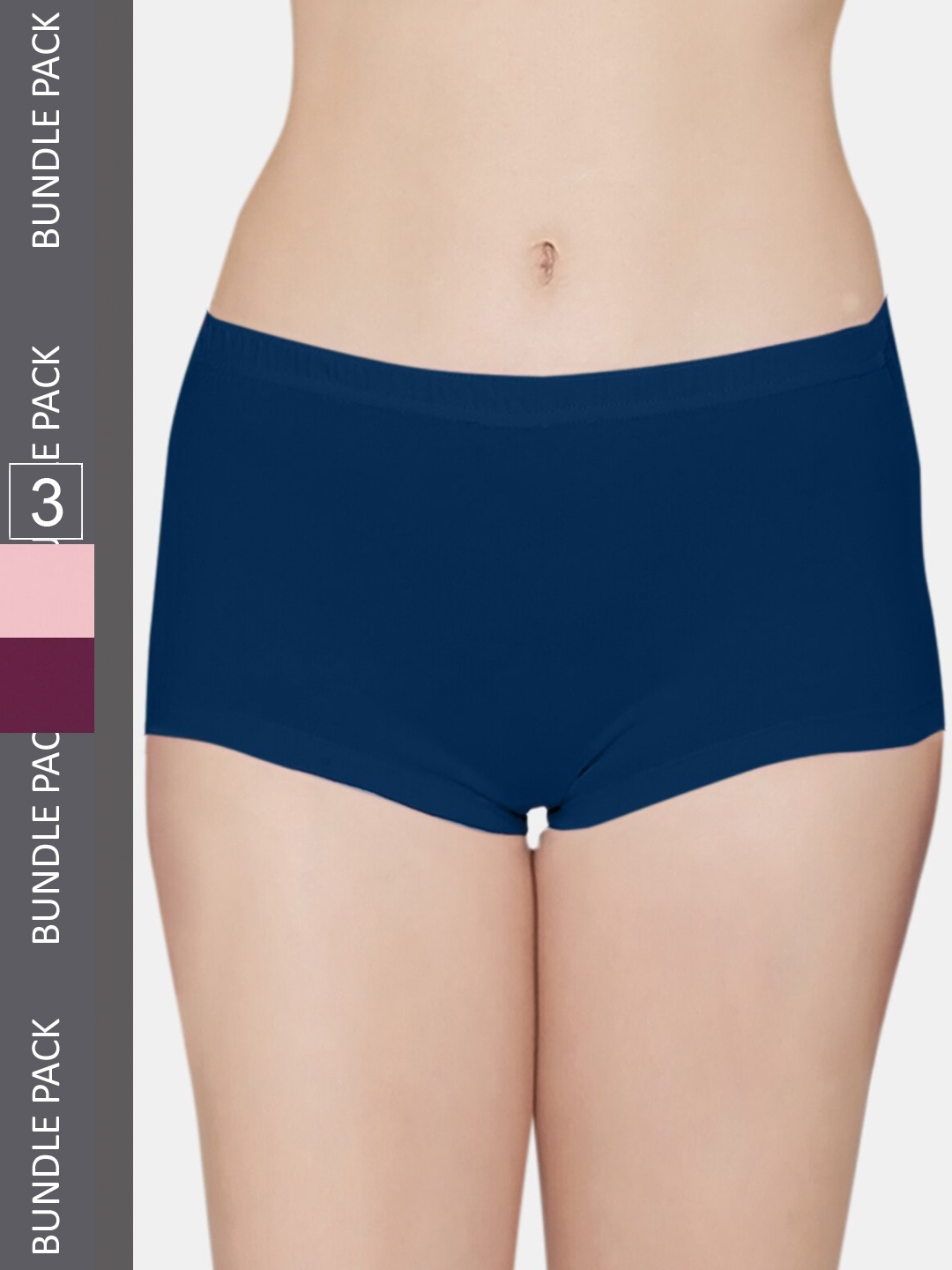 

Kalyani Women Pack Of 3 Solid Mid Rise Boy Short Briefs, Navy blue