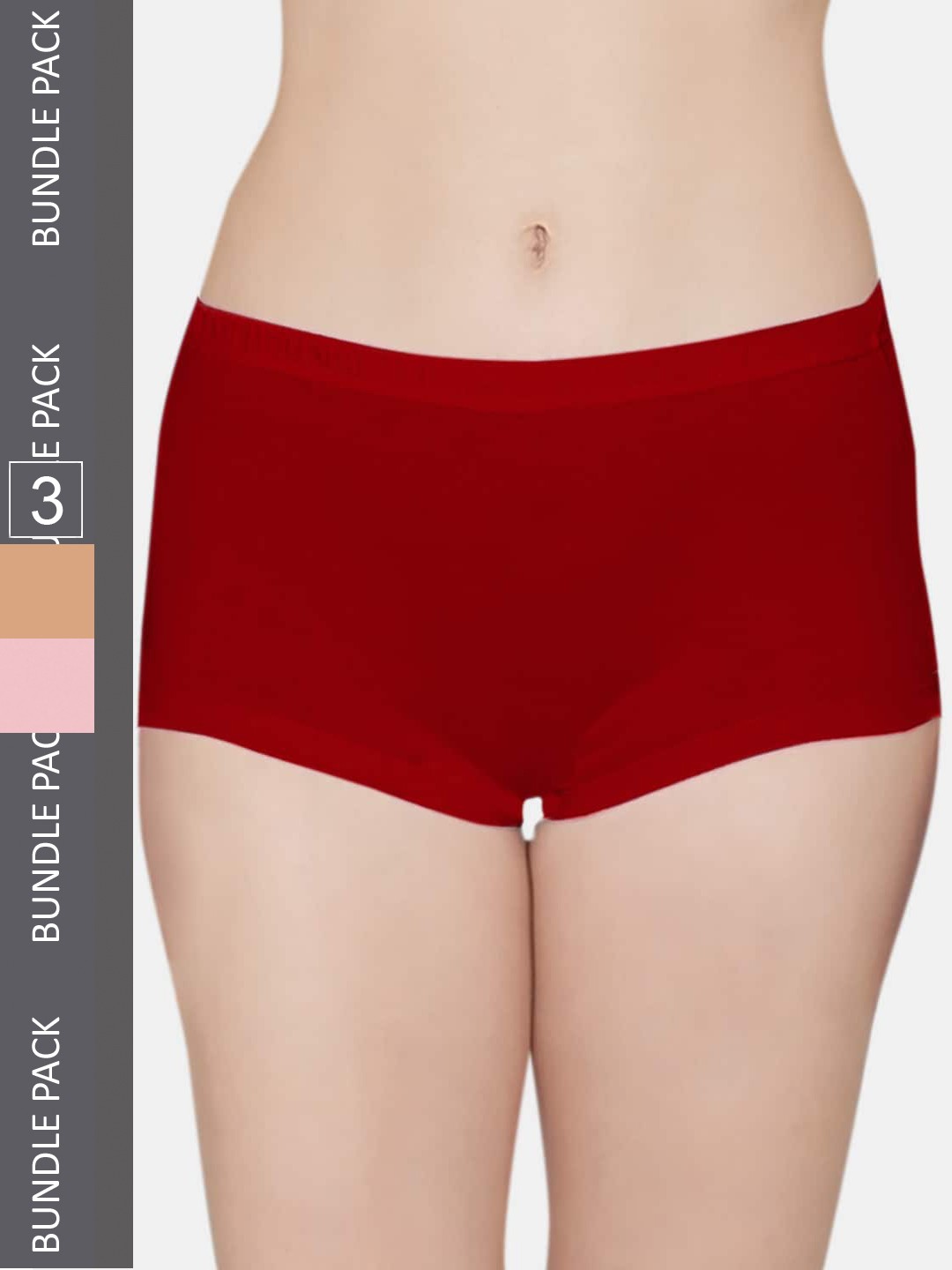 

Kalyani Women Pack Of 3 Solid Mid Rise Boy Short Briefs, Red
