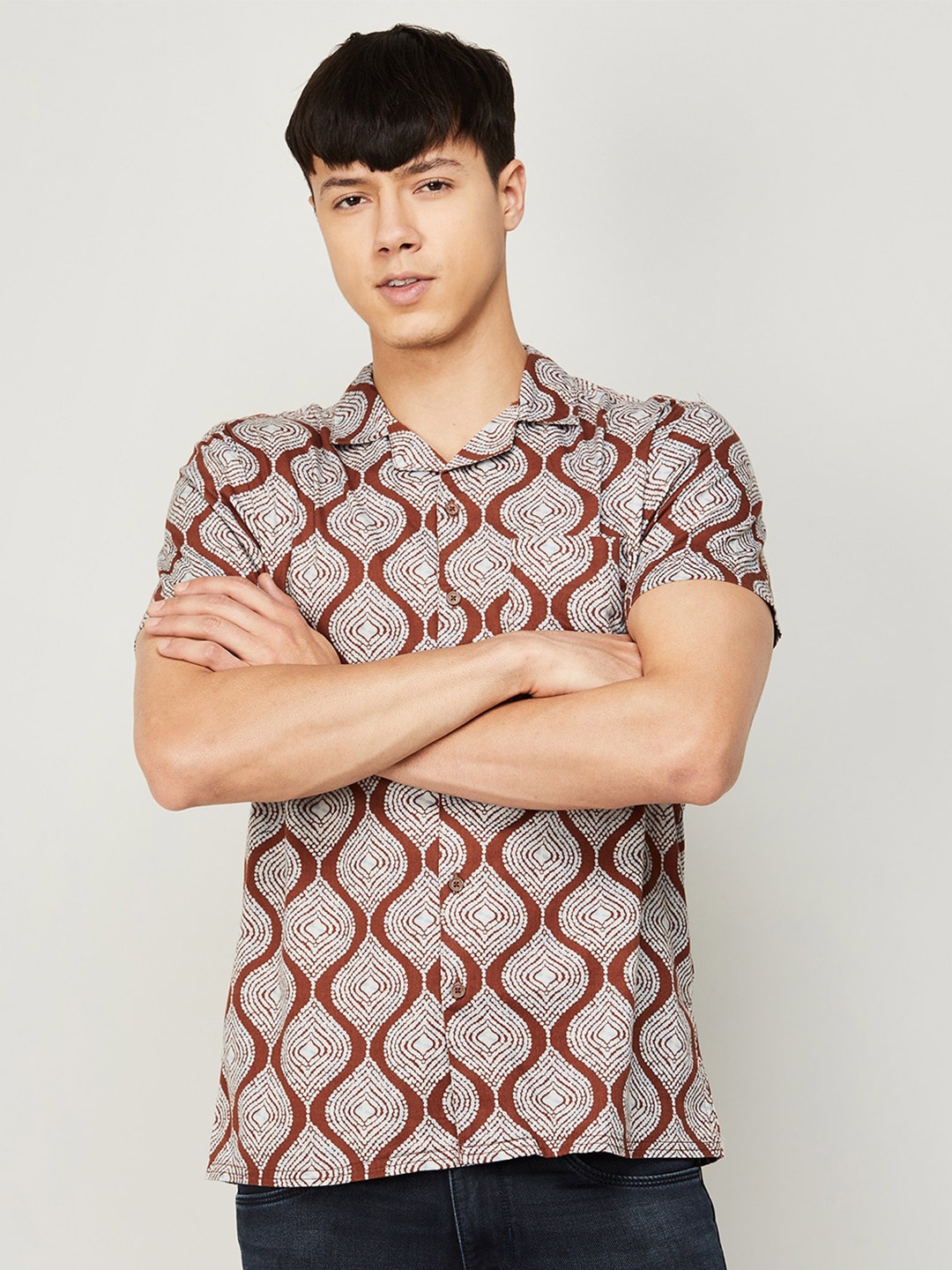 

Melange by Lifestyle Men Brown & White Printed Cotton Casual Shirt