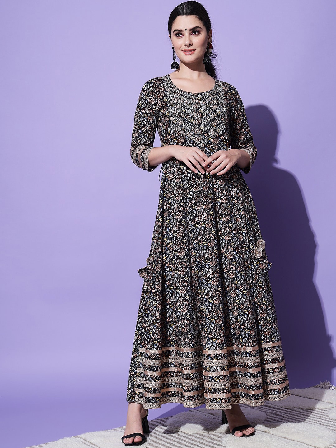 

Meeranshi Black Floral Maxi Dress
