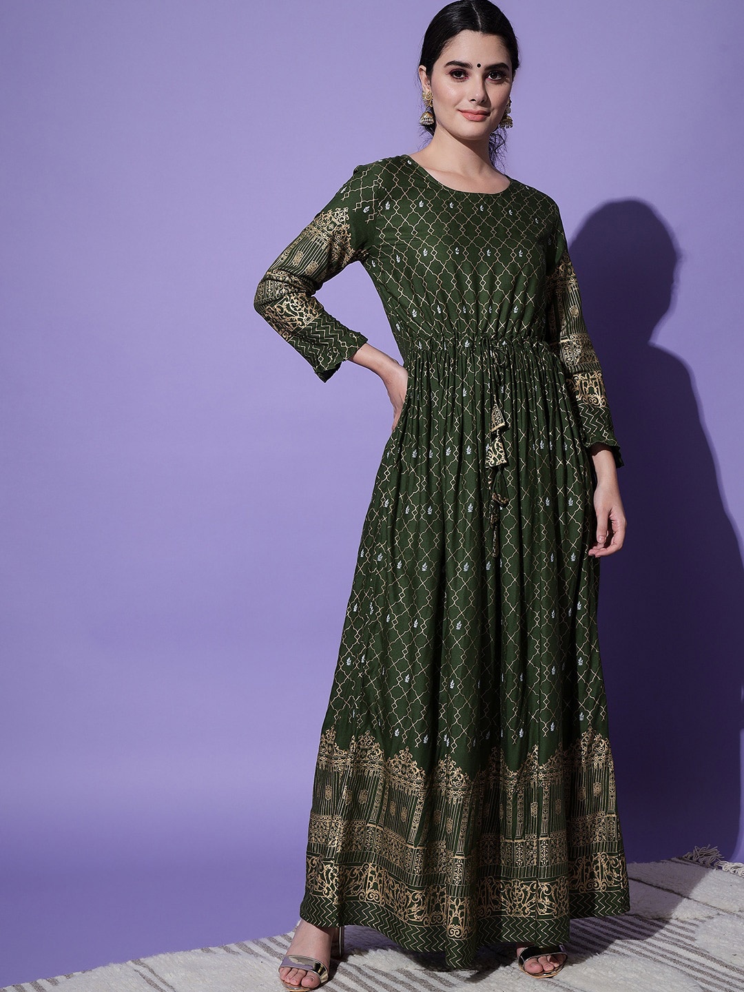 

Meeranshi Green Ethnic Motifs Maxi Dress