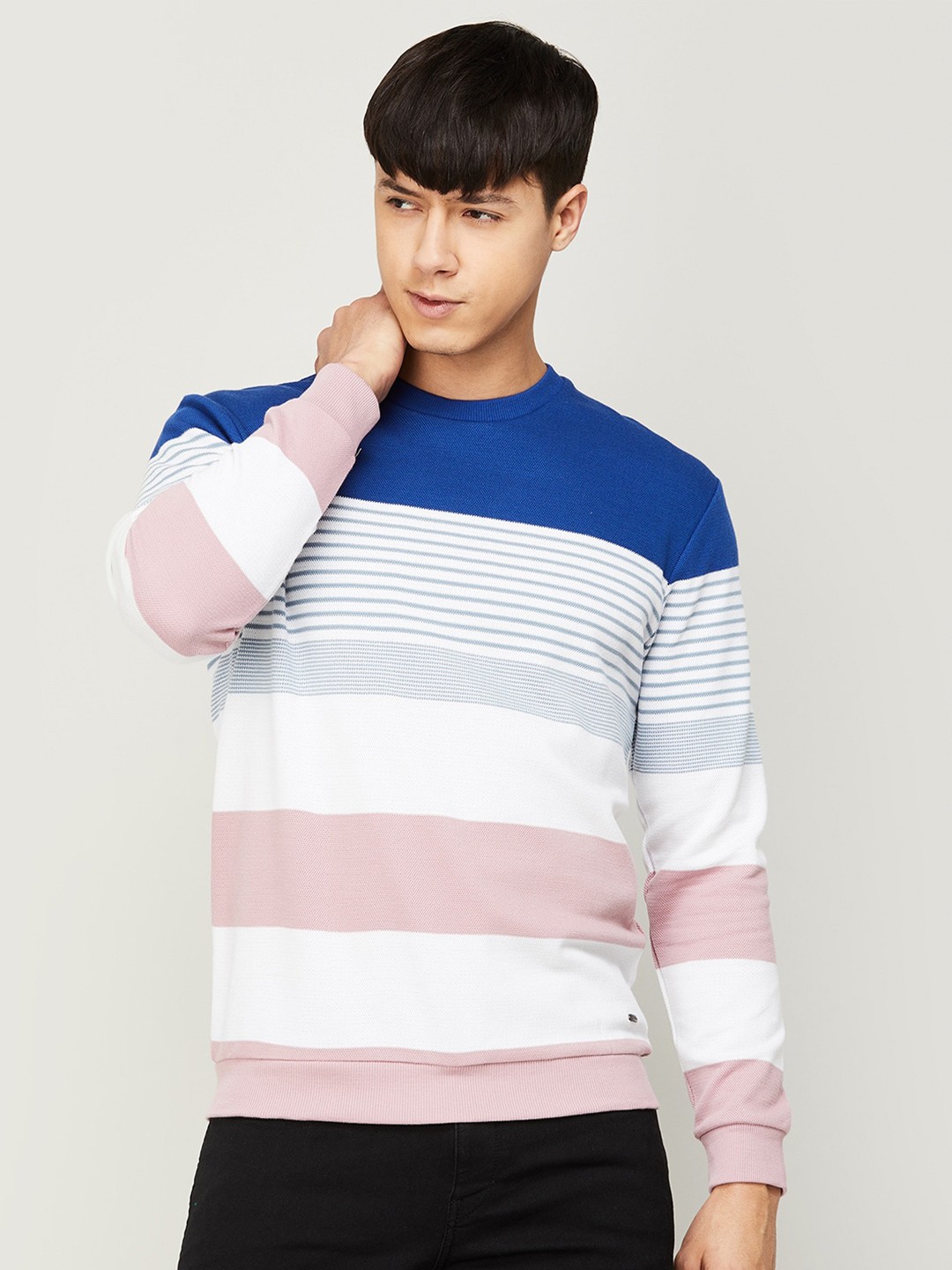 

CODE by Lifestyle Men Blue Cotton Striped Sweatshirt
