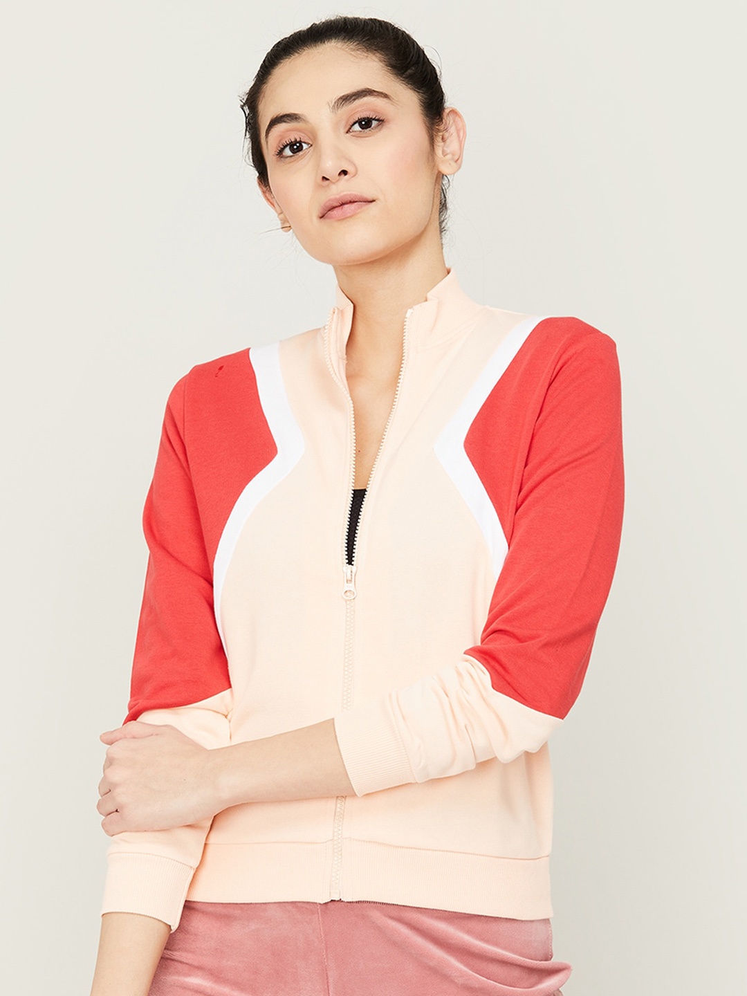 

Kappa Women Cream-Coloured Colourblocked Cotton Sweatshirt