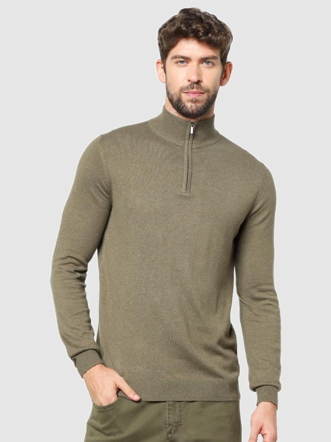 

Celio Men Olive Green Cotton Pullover