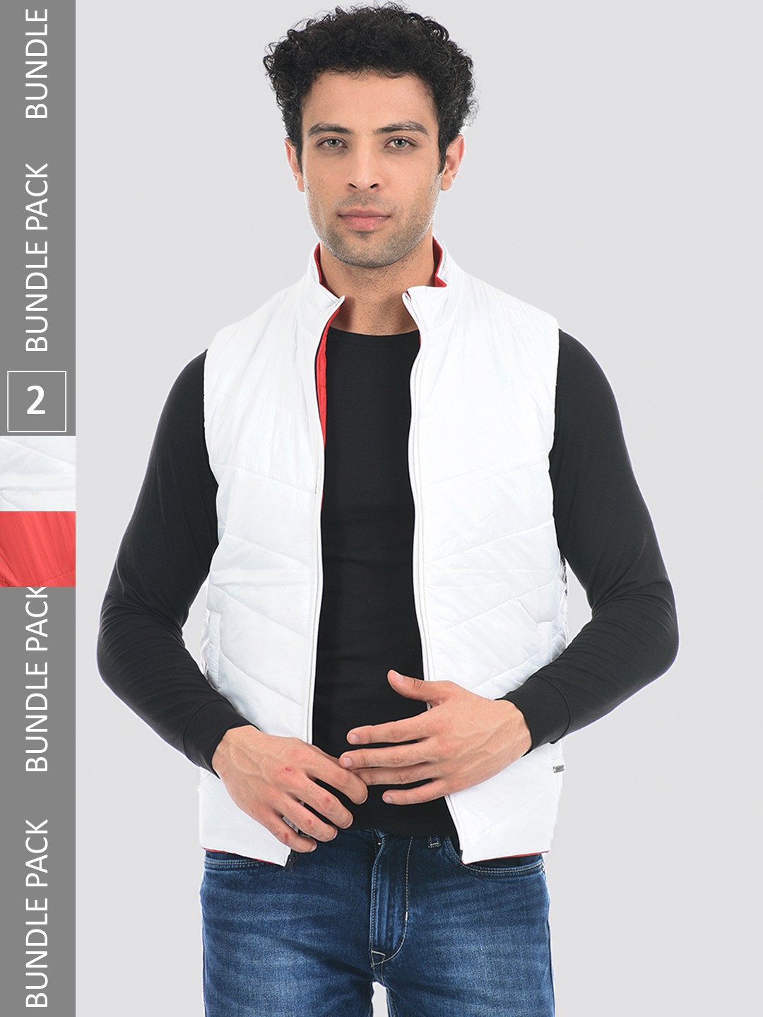 

Cloak & Decker by Monte Carlo Men Red White Open Front Reversible Jacket