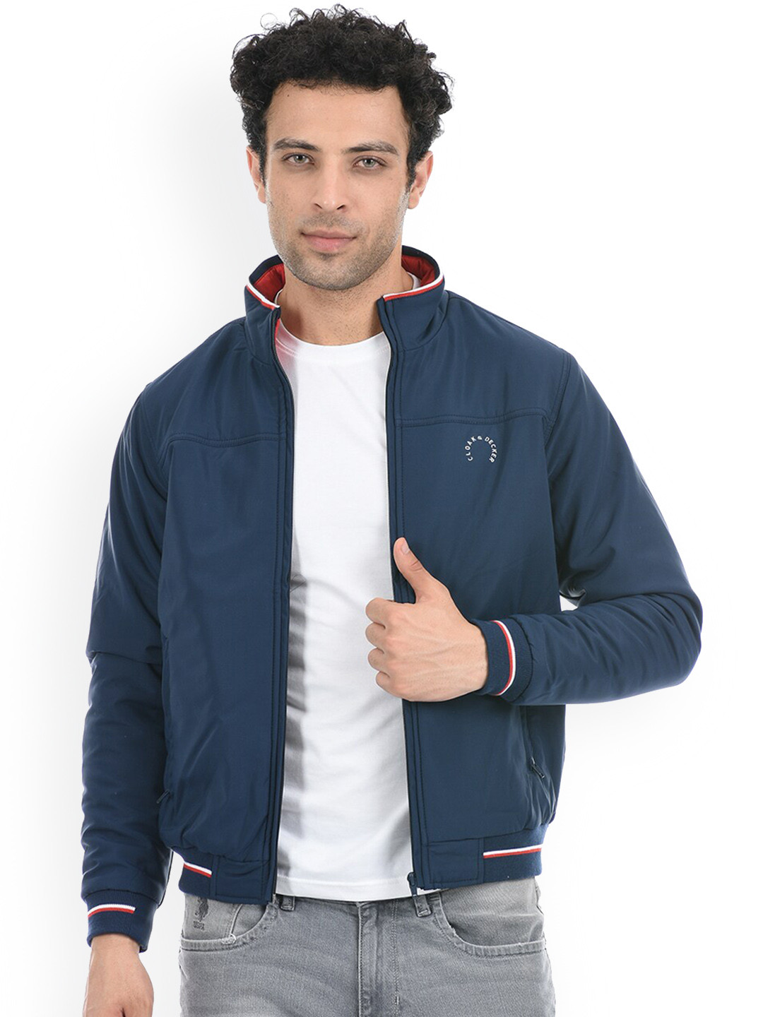 

Cloak & Decker by Monte Carlo Men Navy Blue Solid Long Sleeves Bomber Jacket