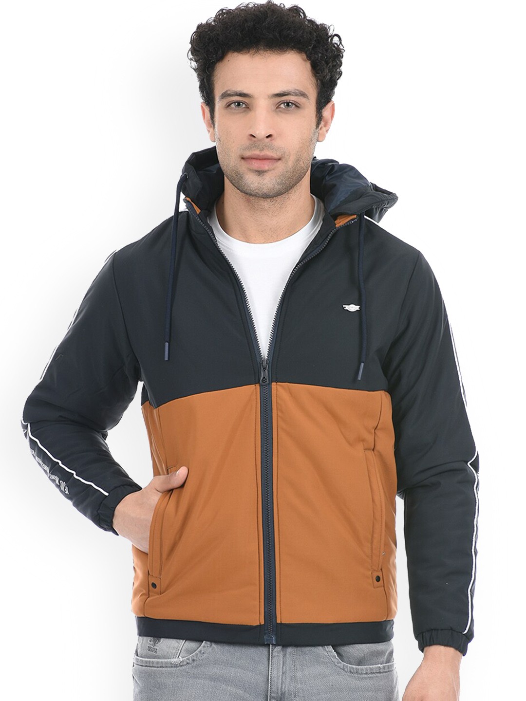 

Cloak & Decker by Monte Carlo Men Navy Blue Colourblocked Sporty Jacket