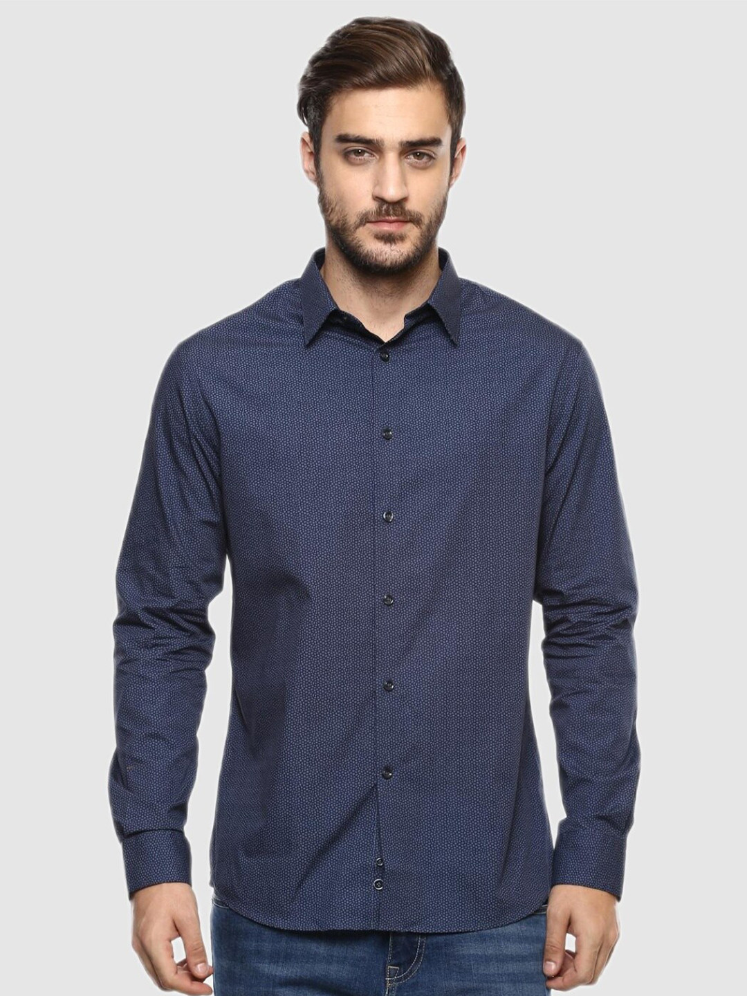 

Celio Men Classic Printed Casual Cotton Shirt, Navy blue
