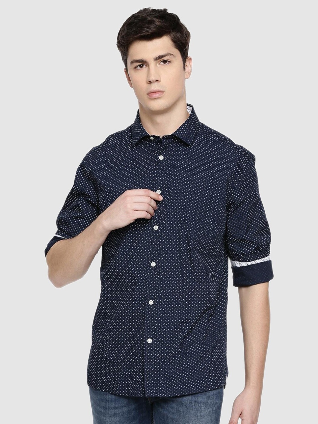 

Celio Men Classic Printed Casual Cotton Shirt, Navy blue