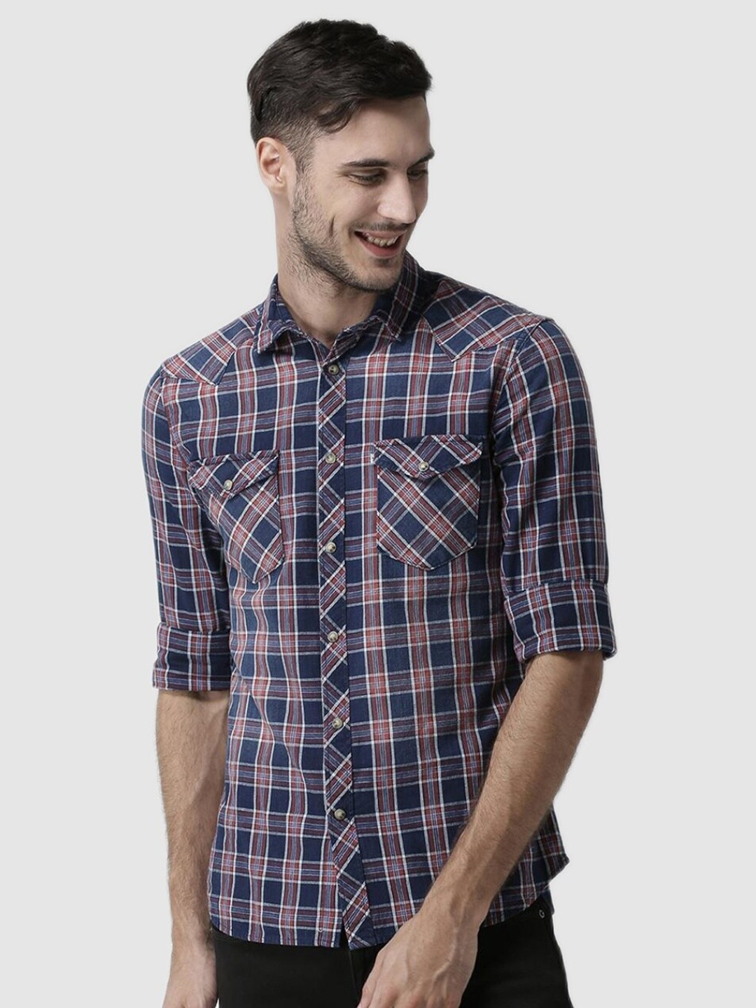 

Celio Men Classic Tartan Checks Printed Casual Shirt, Blue