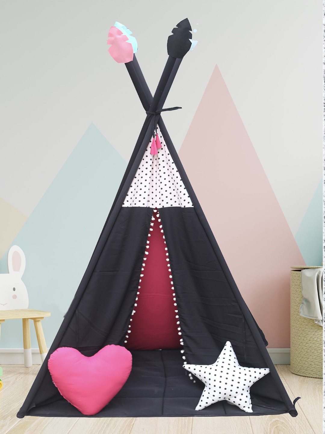 

My Gift Booth Pink Teppee Tent With Black Mat & 2 Cushions