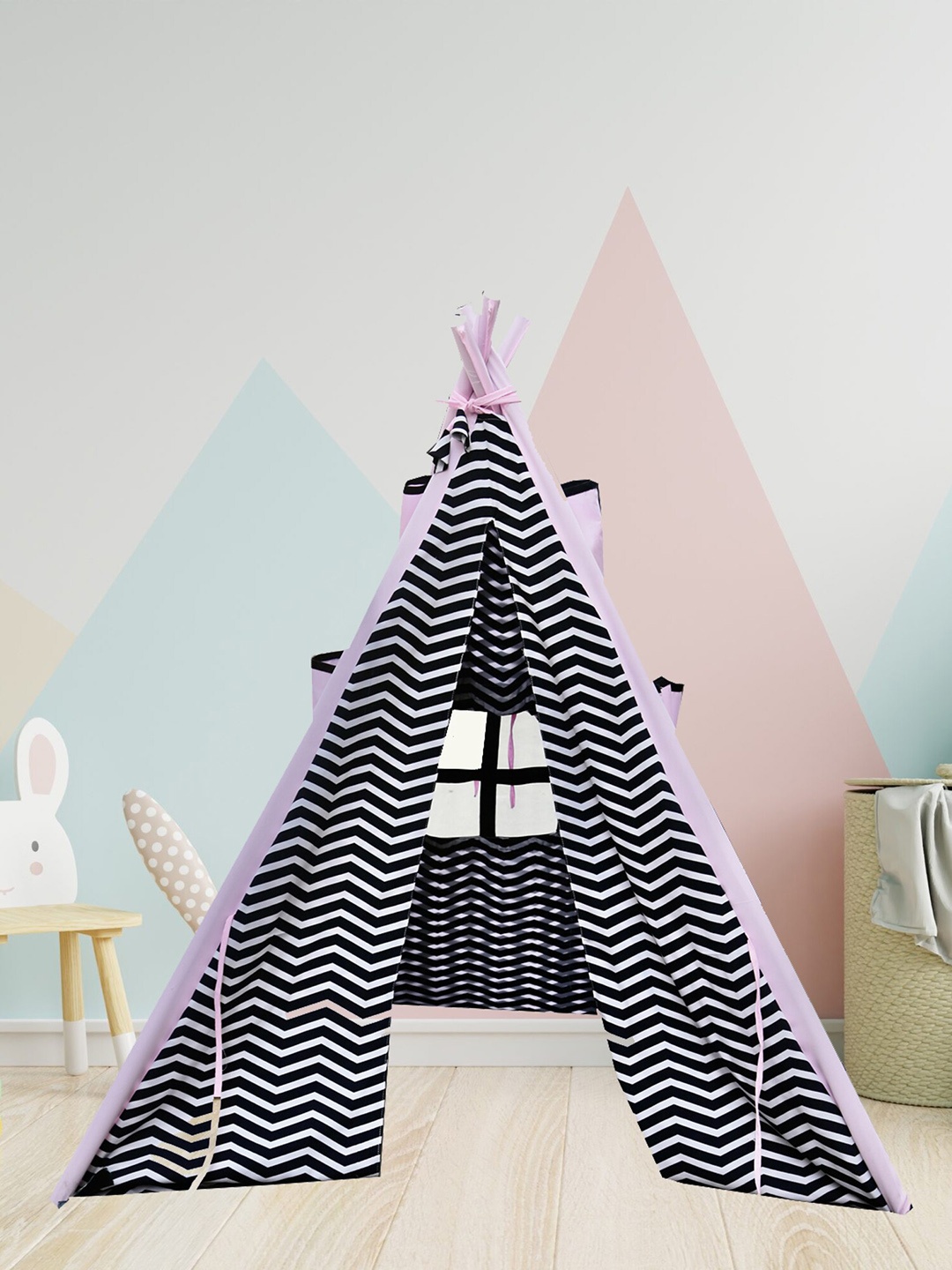 

My Gift Booth Black Outdoor and Indoor Chevron Print 10 Pocket Storage Teepee Tent