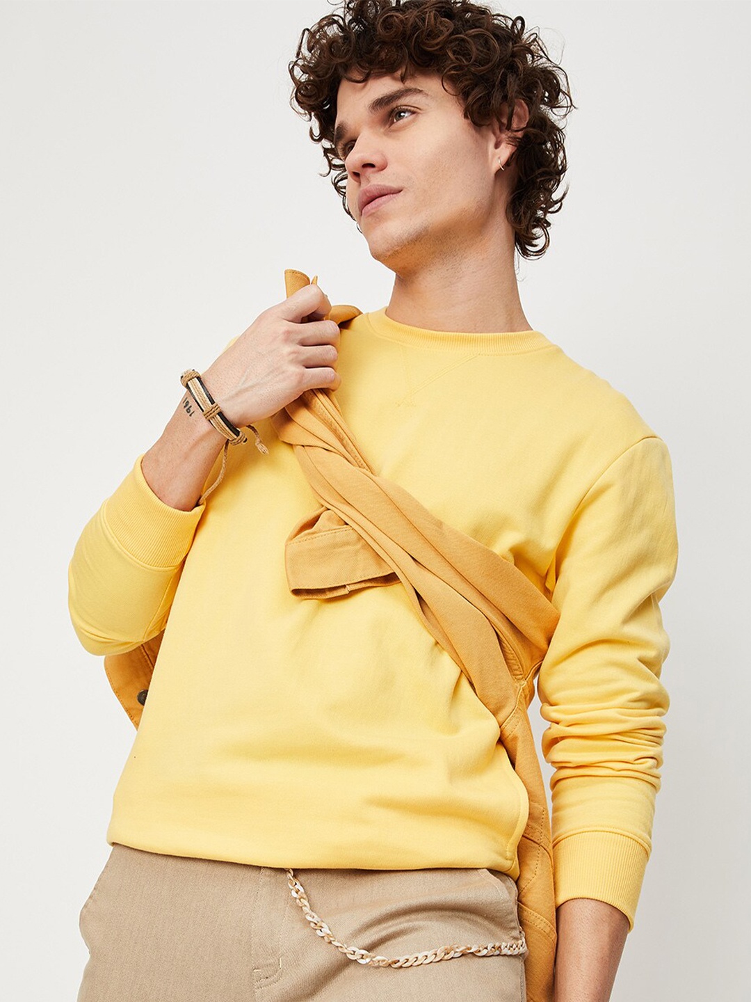 

max Round Neck Cotton Sweatshirt, Yellow