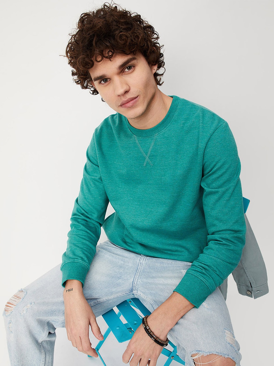 

max Round Neck Cotton Sweatshirt, Blue