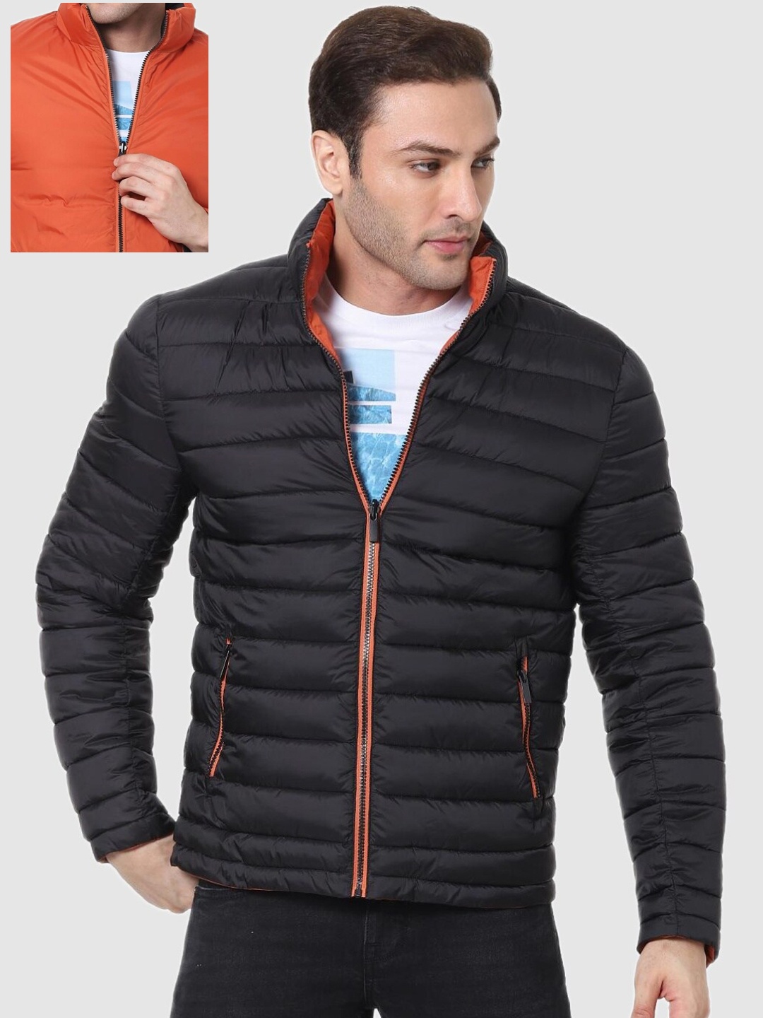 

Celio Men Orange Solid Reversible Long Sleeves Padded Jacket