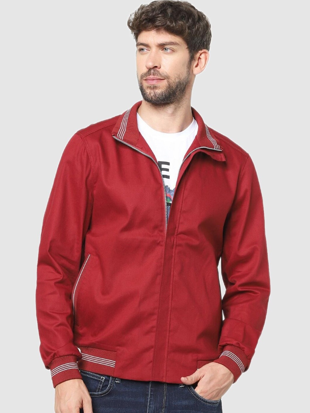

Celio Men Red Cotton Open Front Jacket