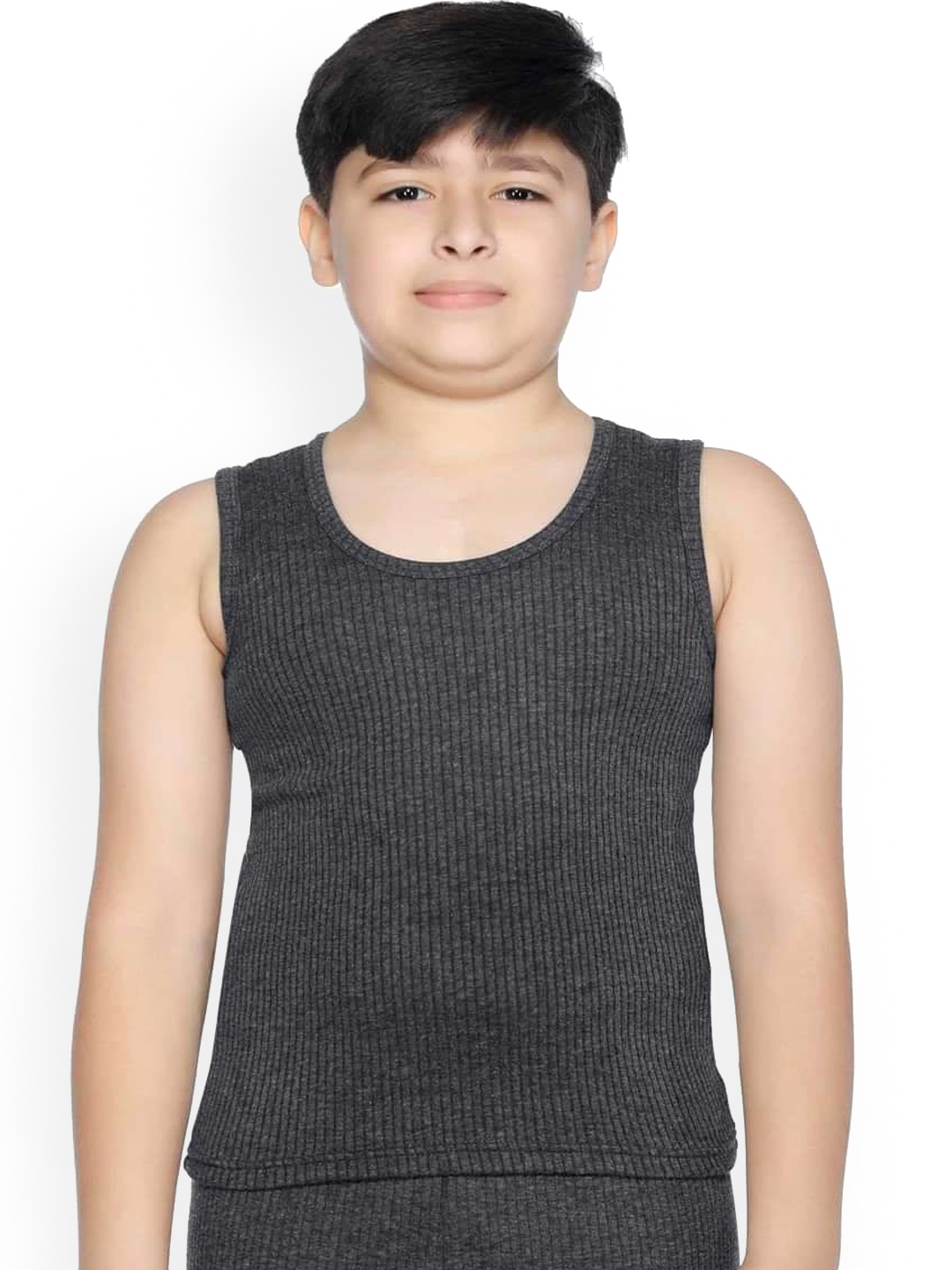 

Bodycare Kids Unisex Kids Charcoal Grey Striped Cotton Thermal Tops