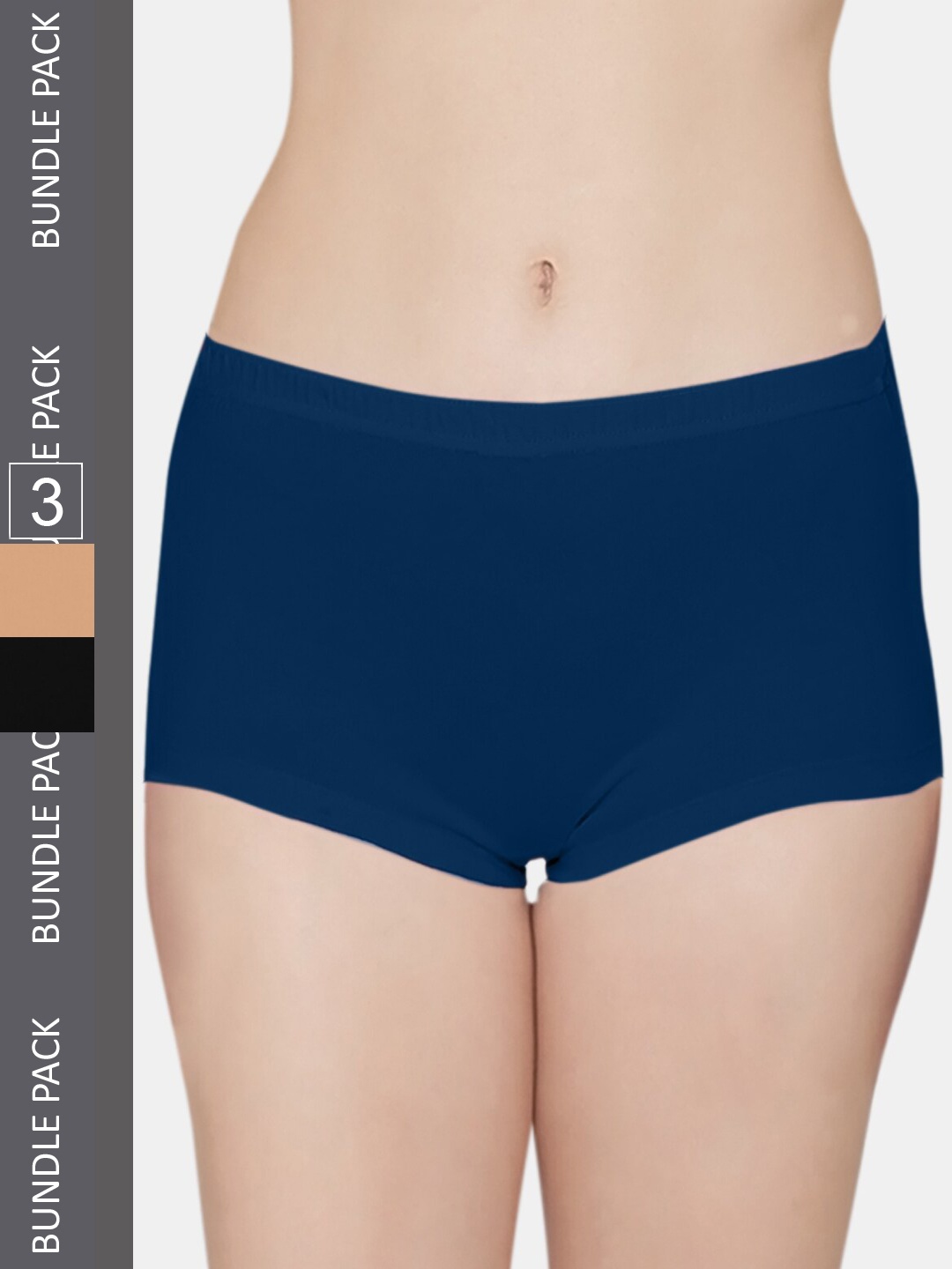 

Kalyani Women Pack Of 3 Solid Mid Rise Boy Short Briefs, Navy blue