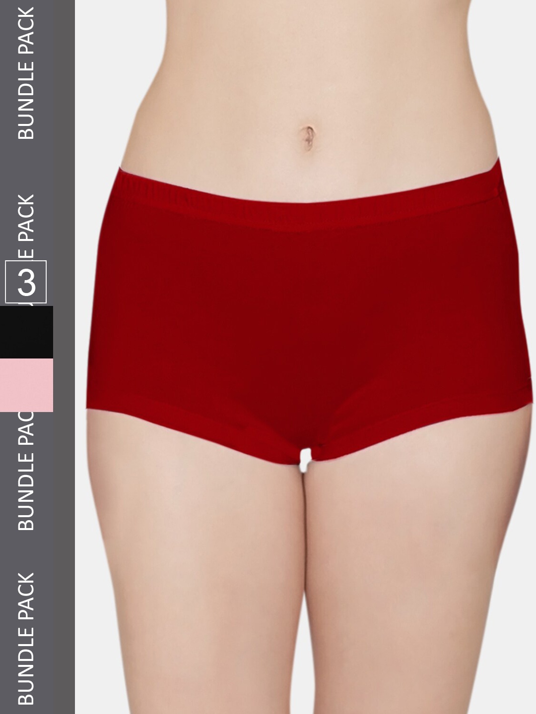 

Kalyani Women Pack Of 3 Solid Mid Rise Boy Short Briefs, Red