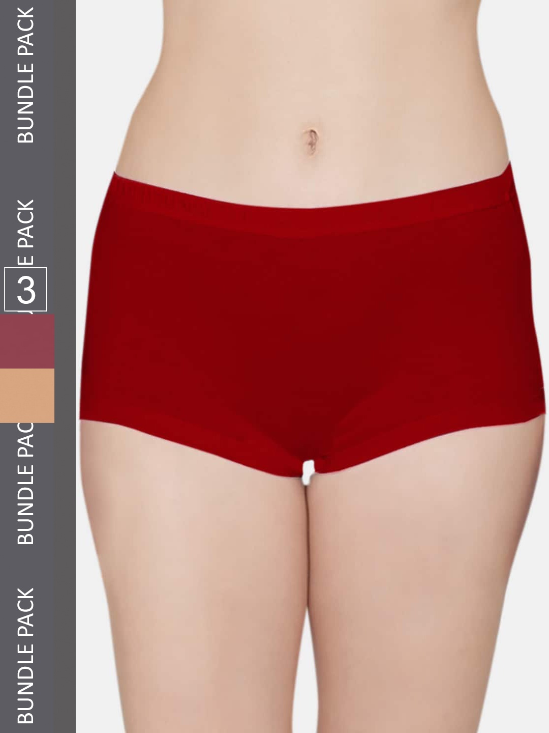 

Kalyani Women Pack Of 3 Solid Mid Rise Boy Short Briefs, Red