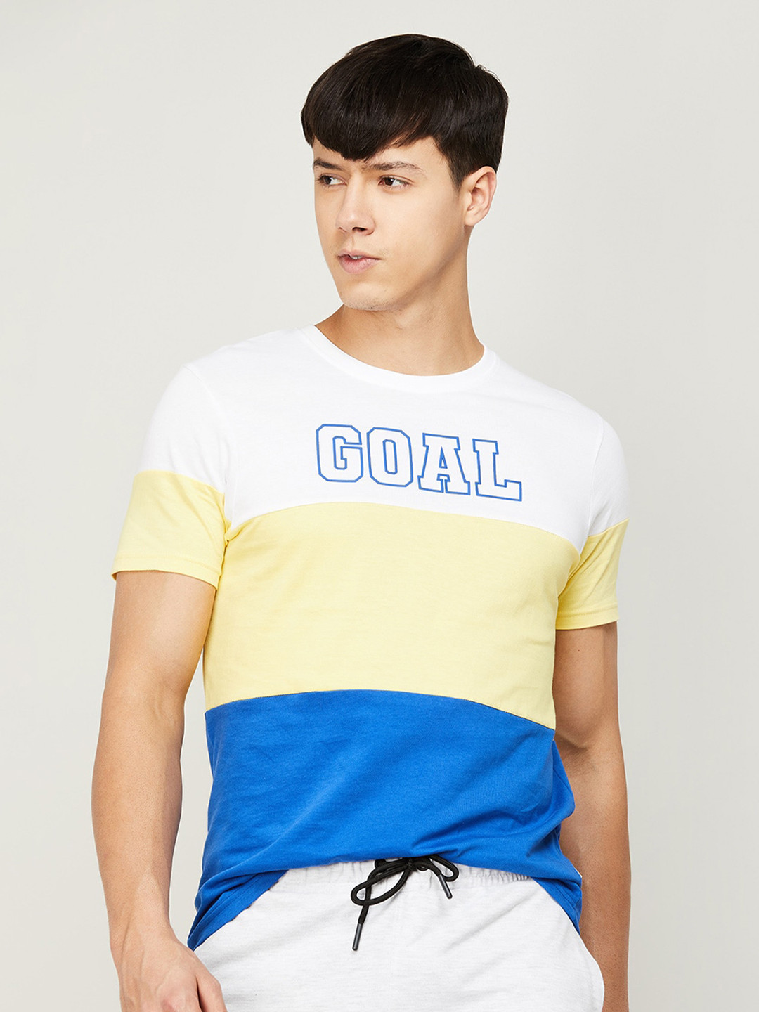 

Kappa Men White & Yellow Colourblocked Cotton T-shirt