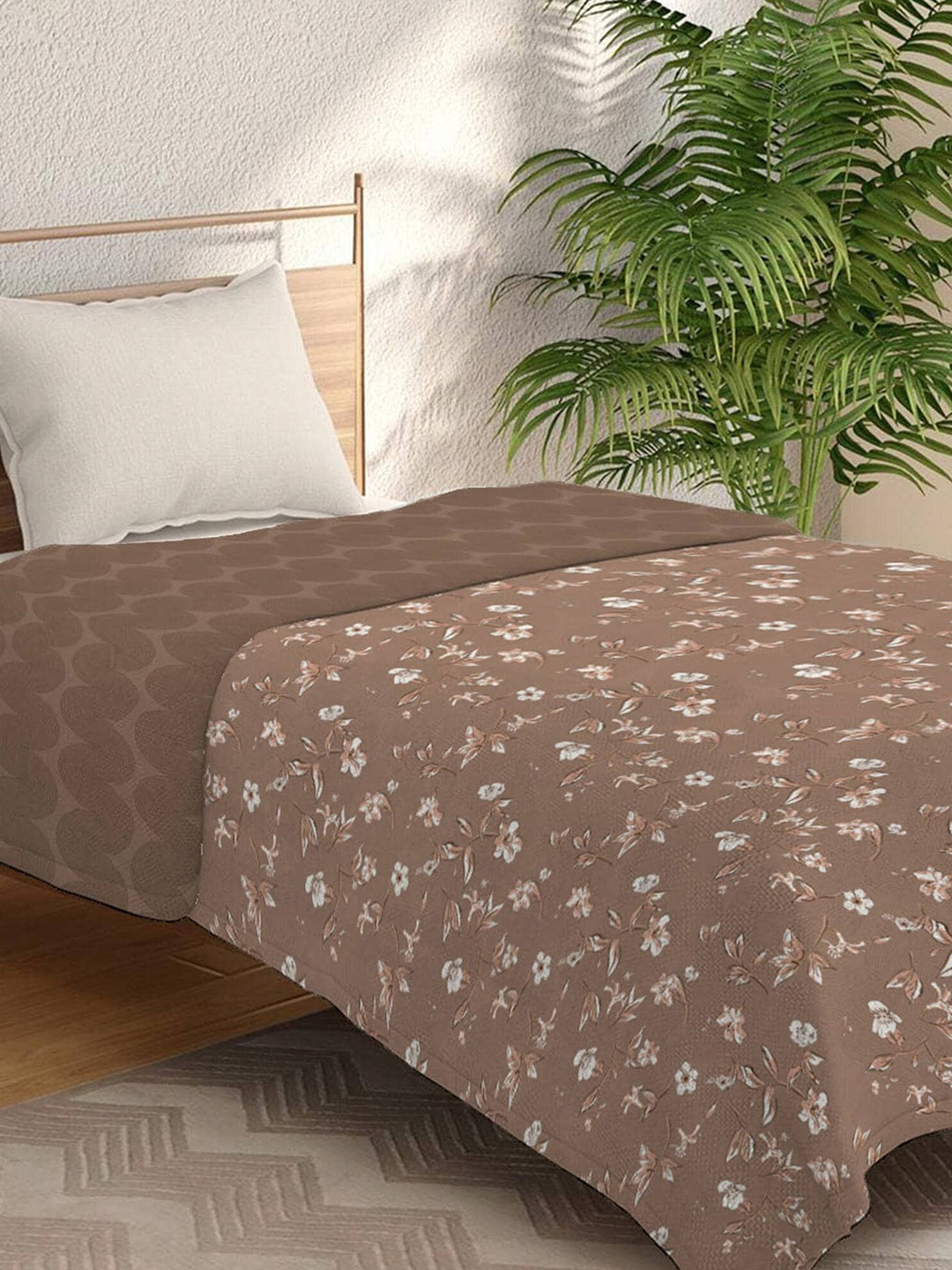 

MYTRIDENT Brown White Floral Mild Winter Single Bed Dohar