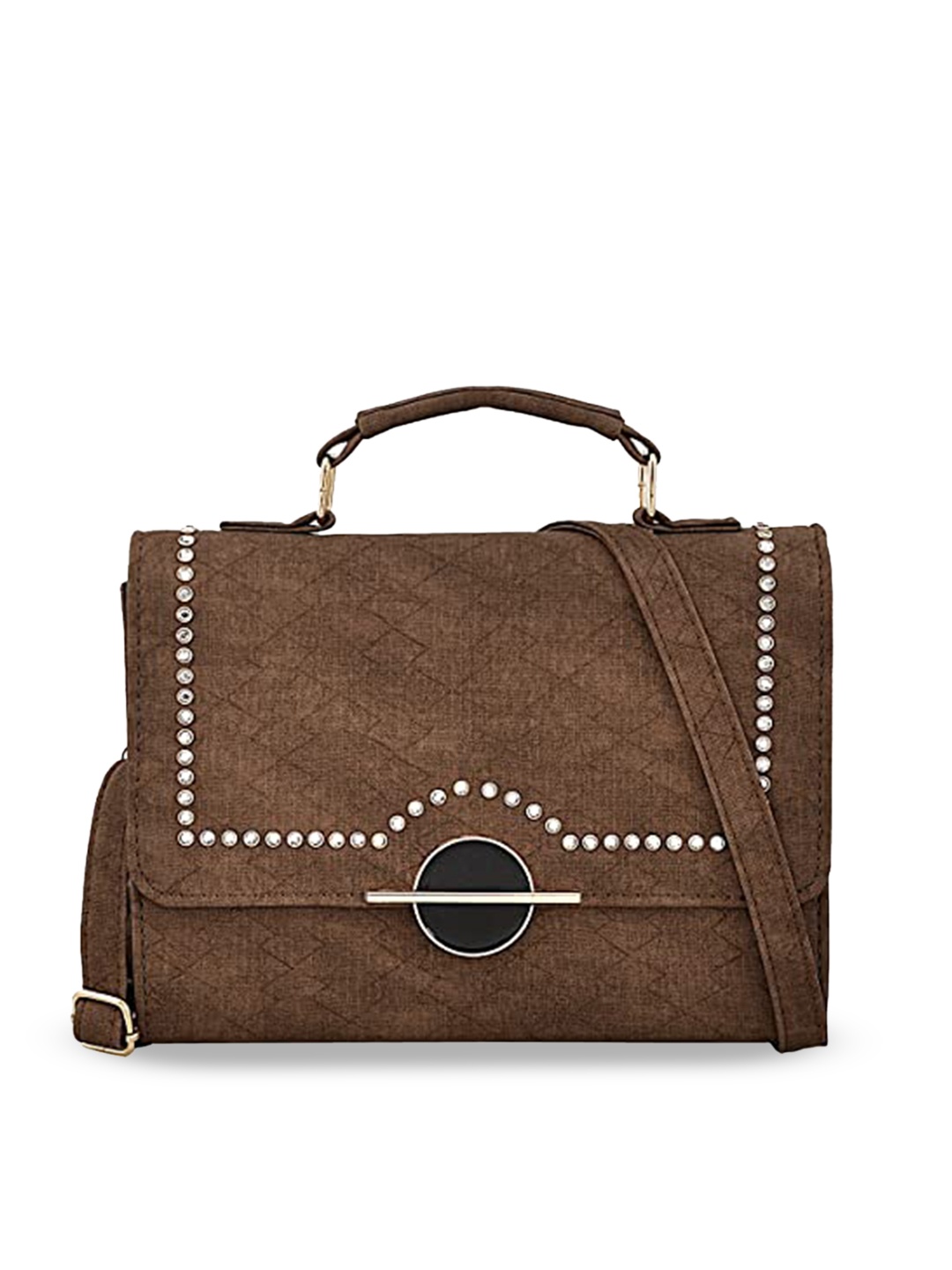 

Pez dorado Brown Embellished Structured Satchel