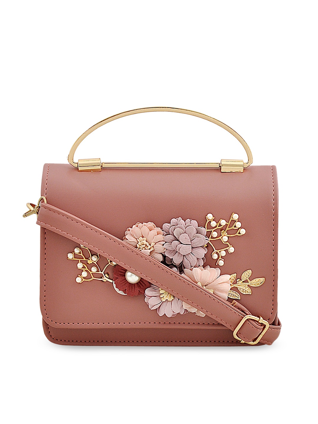 

Pez dorado Peach-Coloured Embellished Structured Handheld Bag
