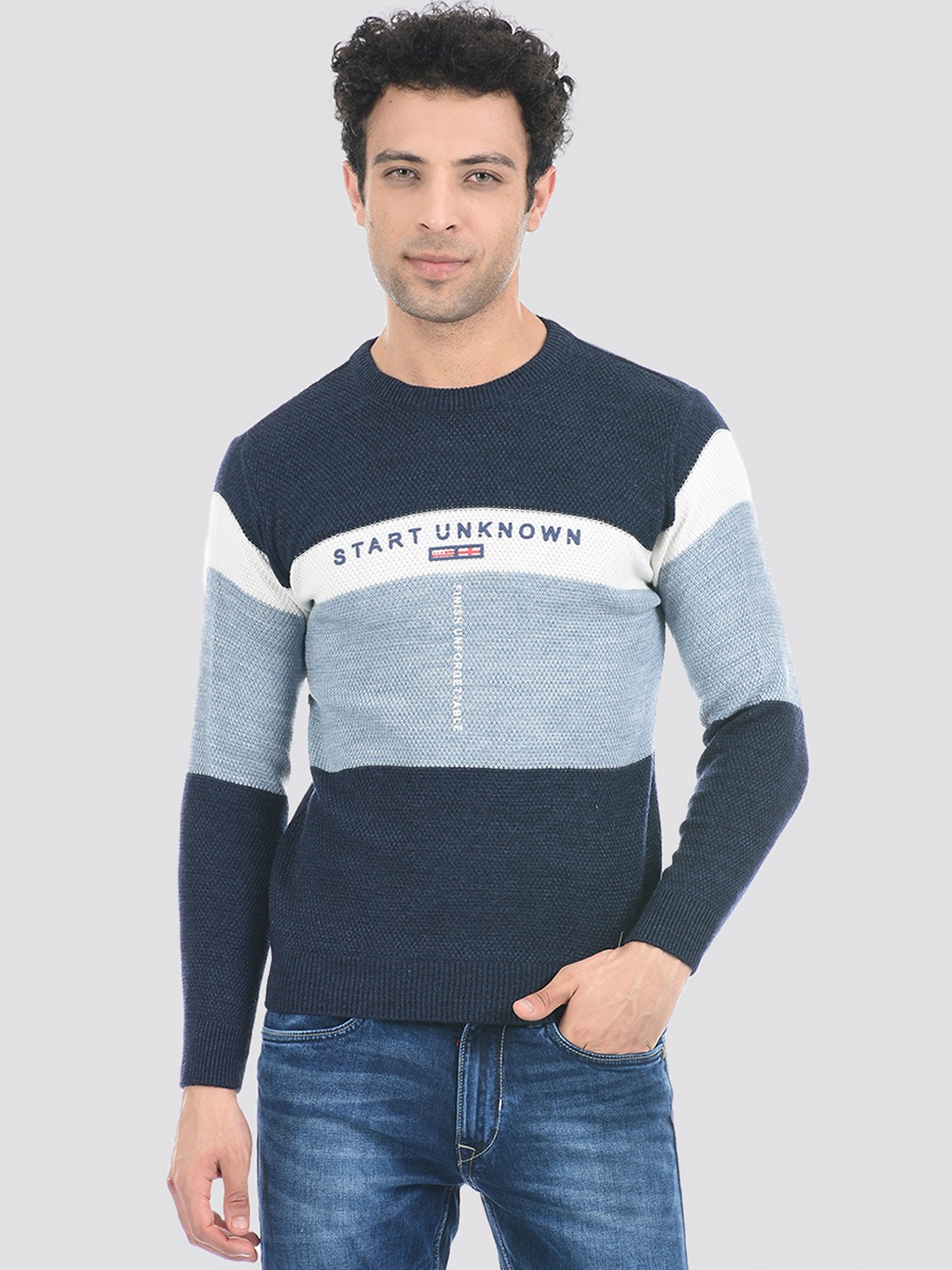 

Cloak & Decker by Monte Carlo Men Colourblocked Acrylic Pullover, Blue