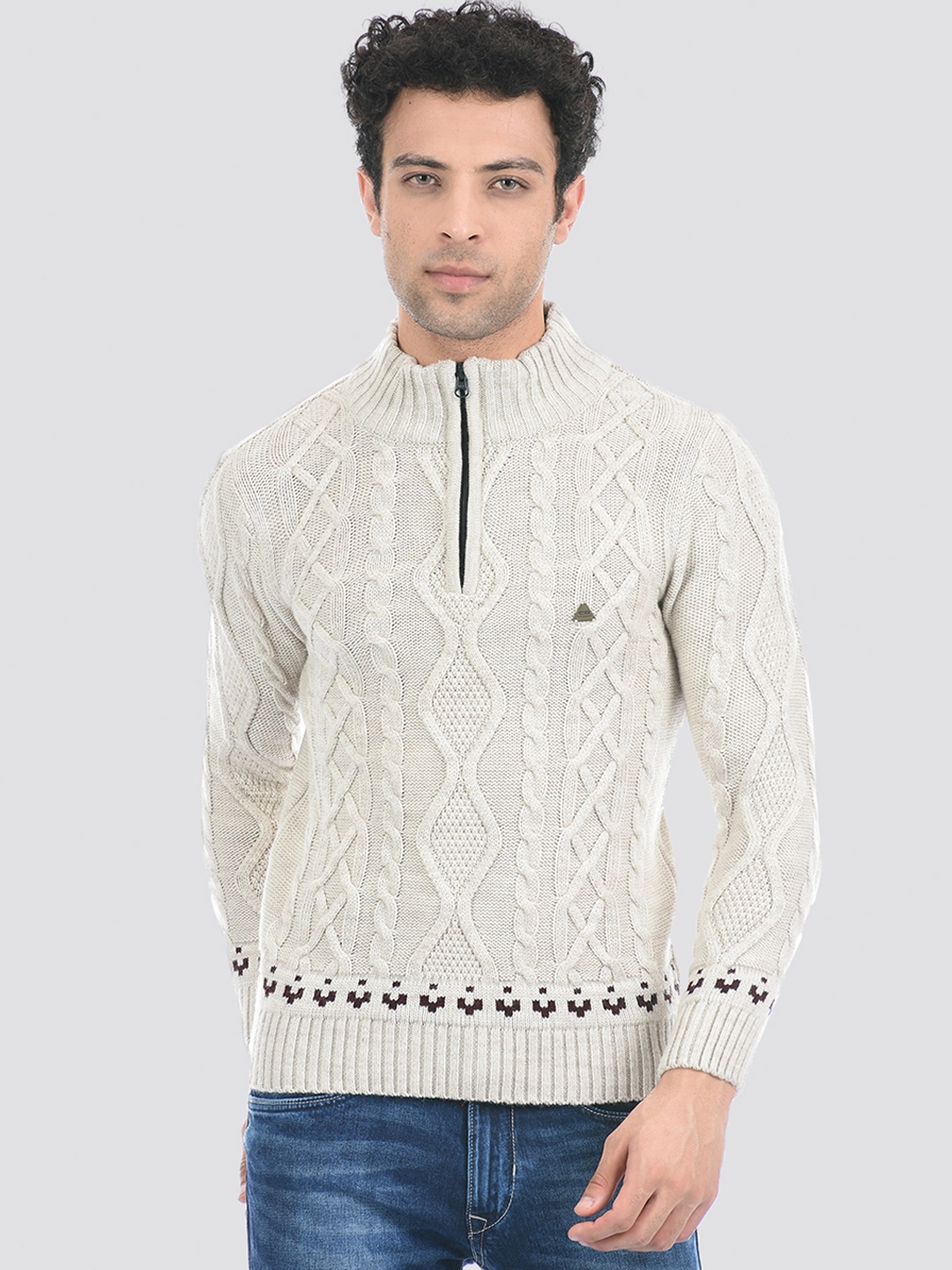 

Cloak & Decker by Monte Carlo Men Off White & Black Cable Knit Acrylic Pullover Sweater