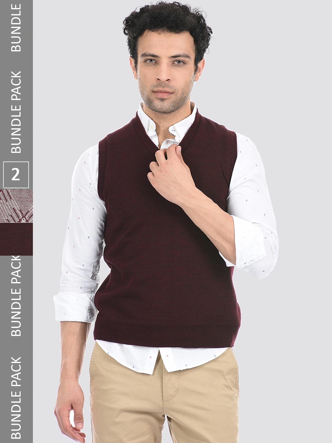 

Cloak & Decker by Monte Carlo Men Maroon & White Acrylic Sweater Vest