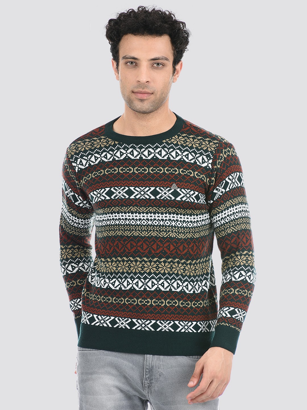

Cloak & Decker by Monte Carlo Men Black & White Printed Acrylic Pullover Sweater