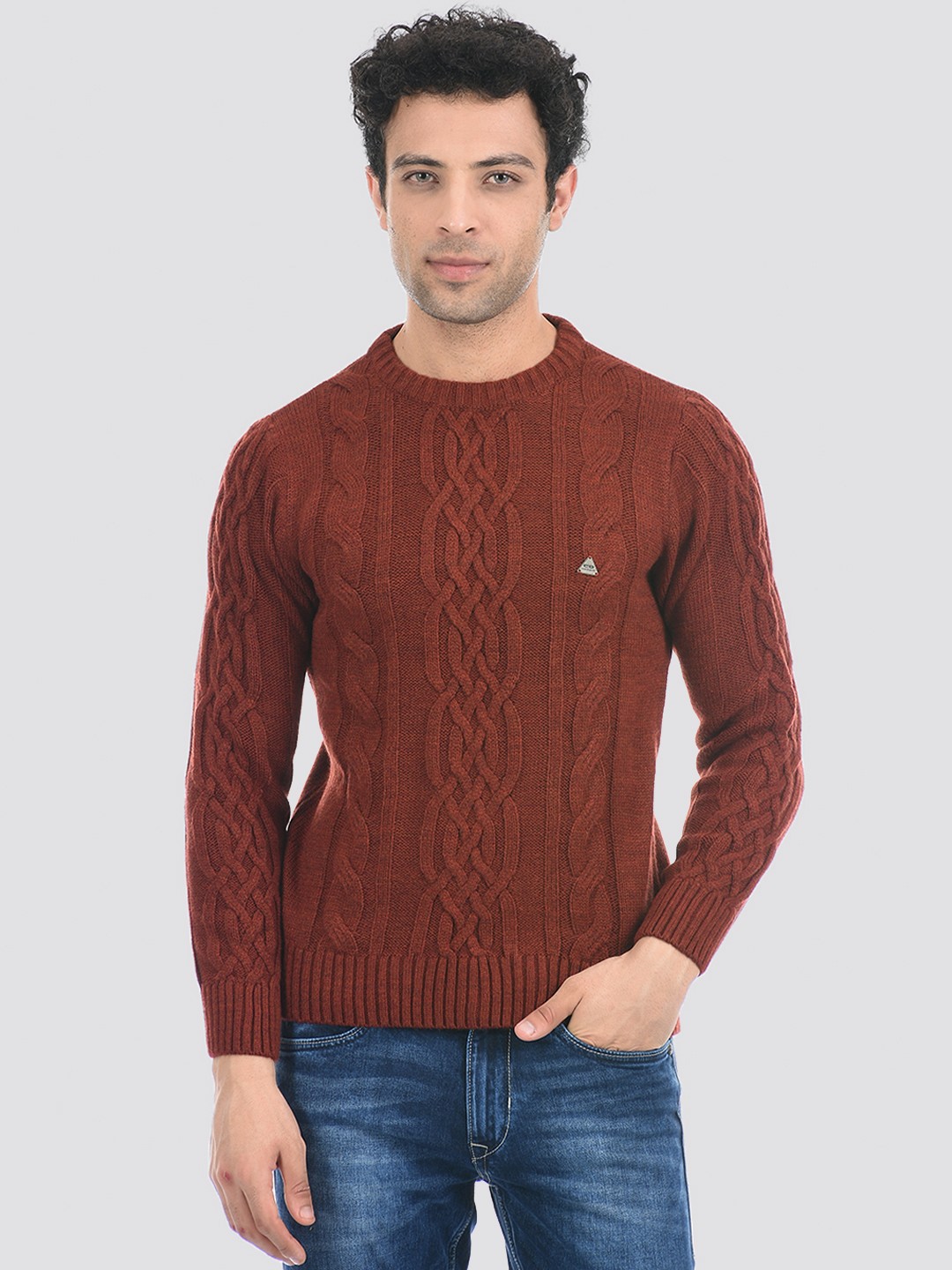 

Cloak & Decker by Monte Carlo Men Maroon Cable Knit Acrylic Pullover Sweater