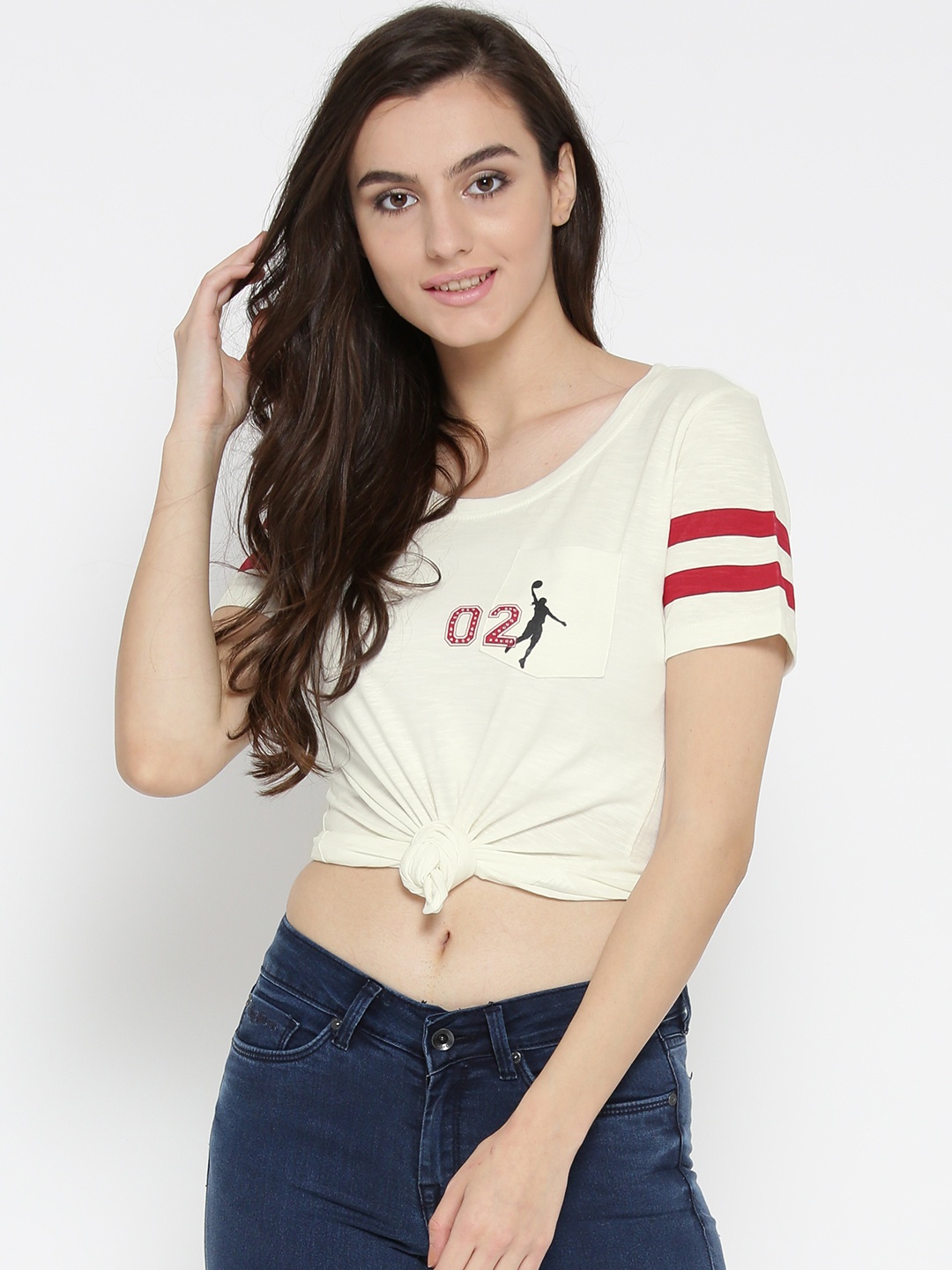 

Flying Machine Women Off-White Solid Round Neck T-shirt