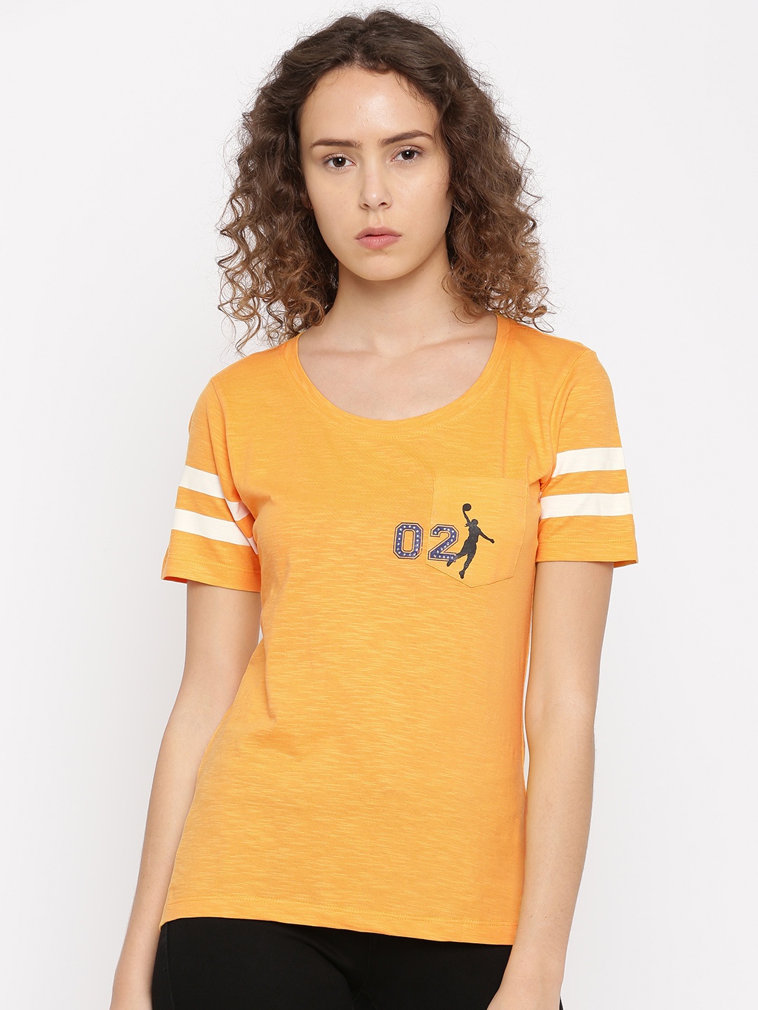 

Flying Machine Women Yellow Solid Pure Cotton T-shirt
