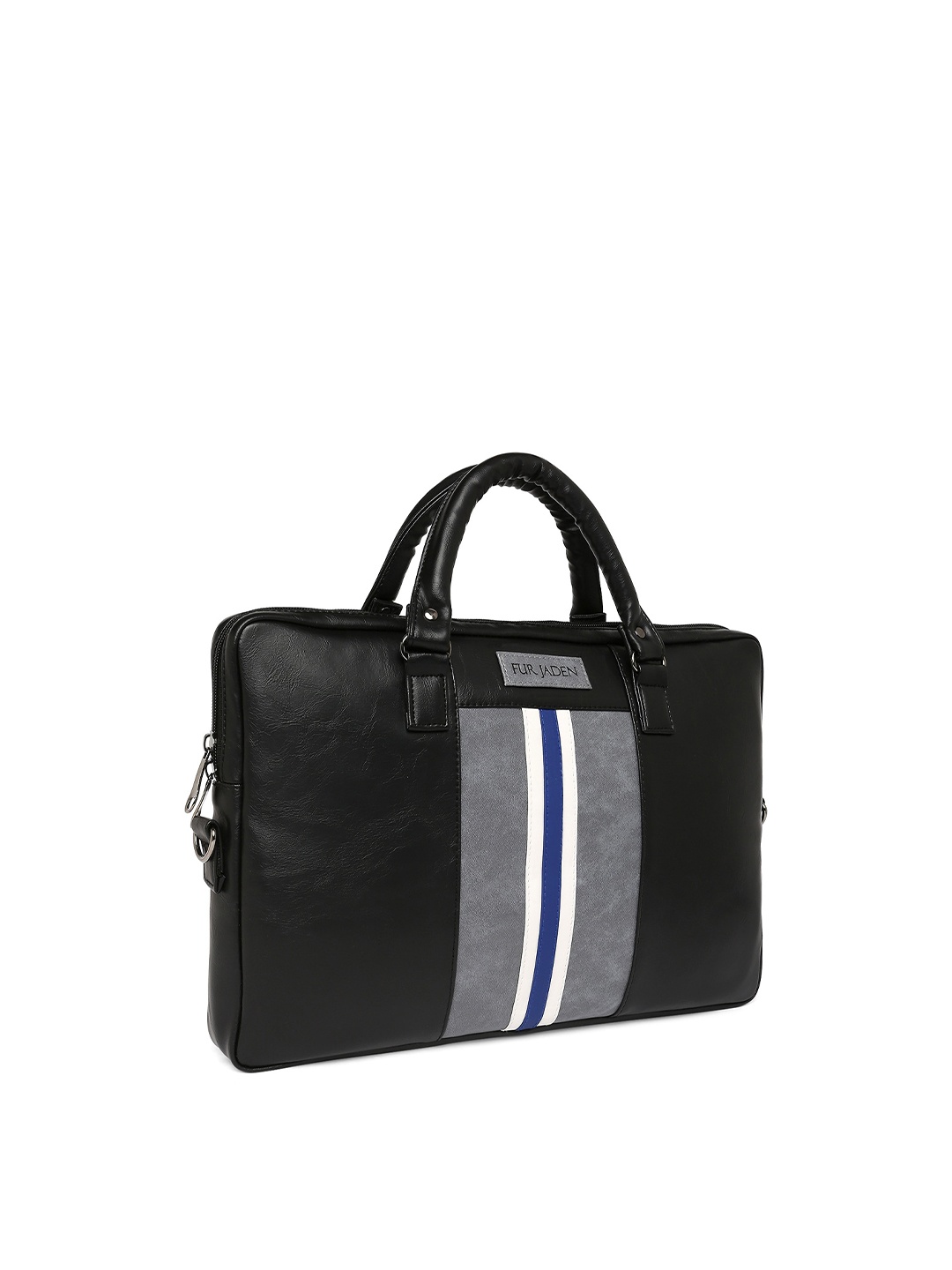 

FUR JADEN Black & Grey Striped Vegan Leather Laptop Bag
