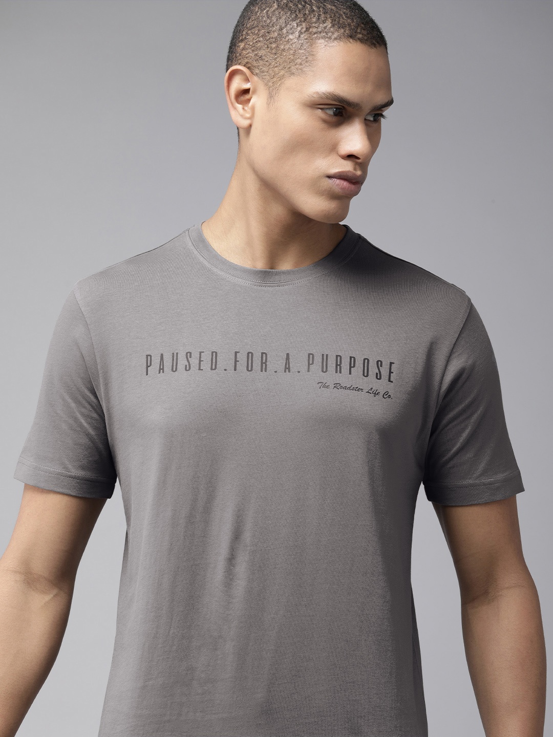 

The Roadster Lifestyle Co. Men Typography Printed Pure Cotton T-shirt, Grey