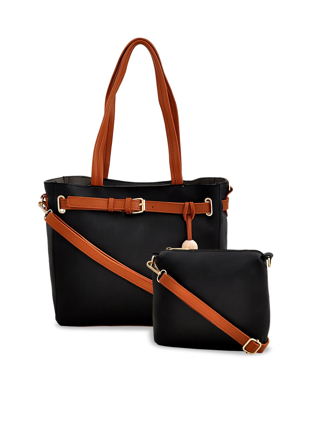 

Pez dorado Women Black Combo 2 Pieces PU Structured Shoulder Bag Set with Tasselled