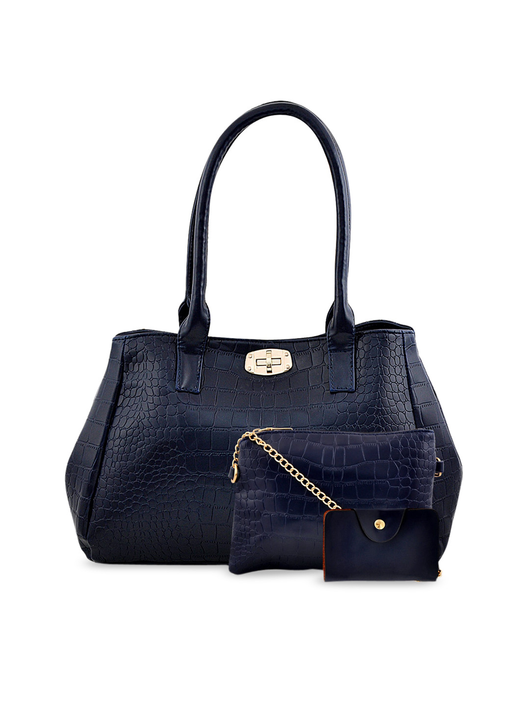 

Pez dorado Women Navy Blue Animal Textured Combo 3 Pieces PU Structured Shoulder Bag Set
