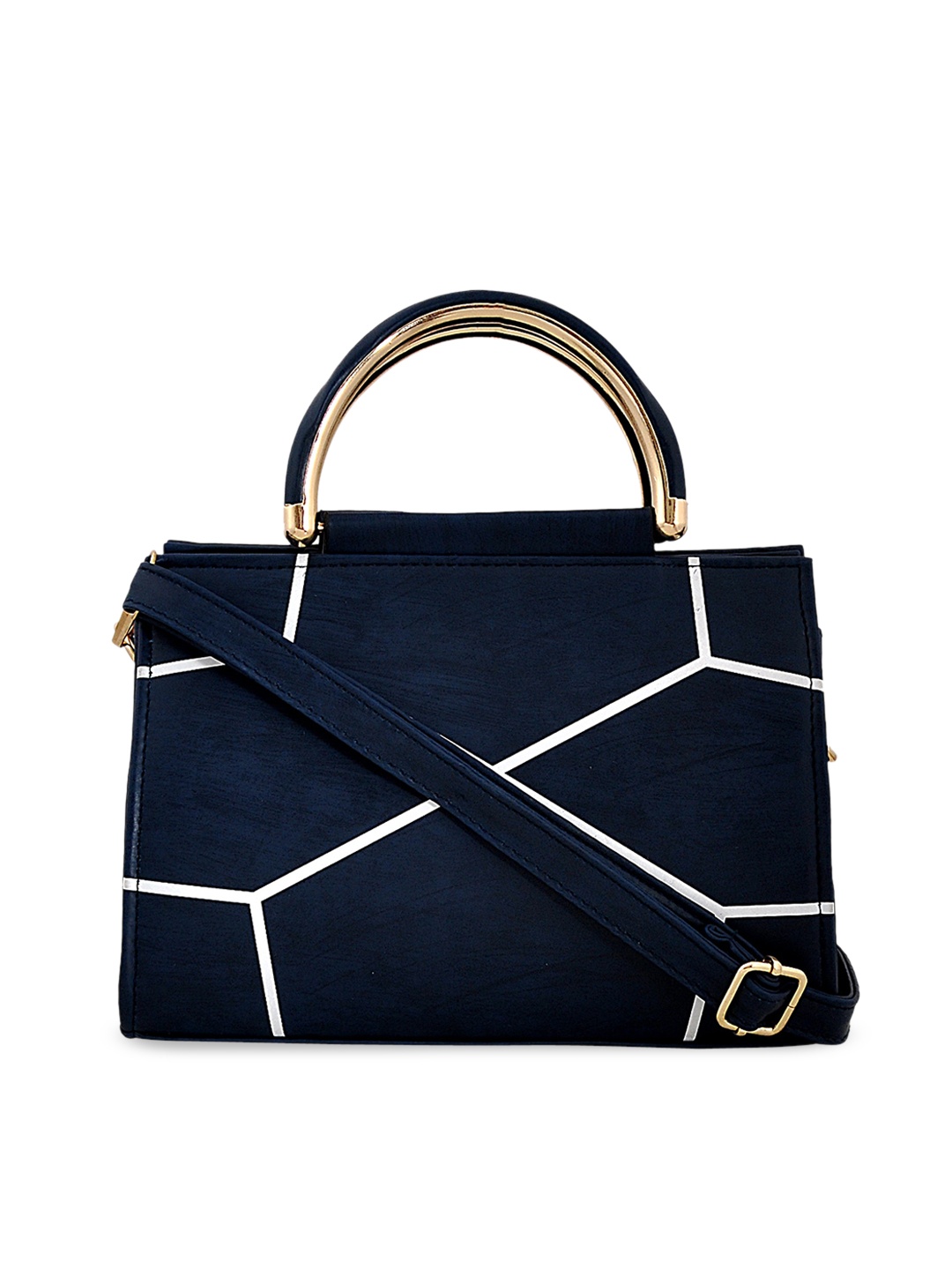 

Pez dorado Women Navy Blue Geometric Printed PU Structured Handheld Bag