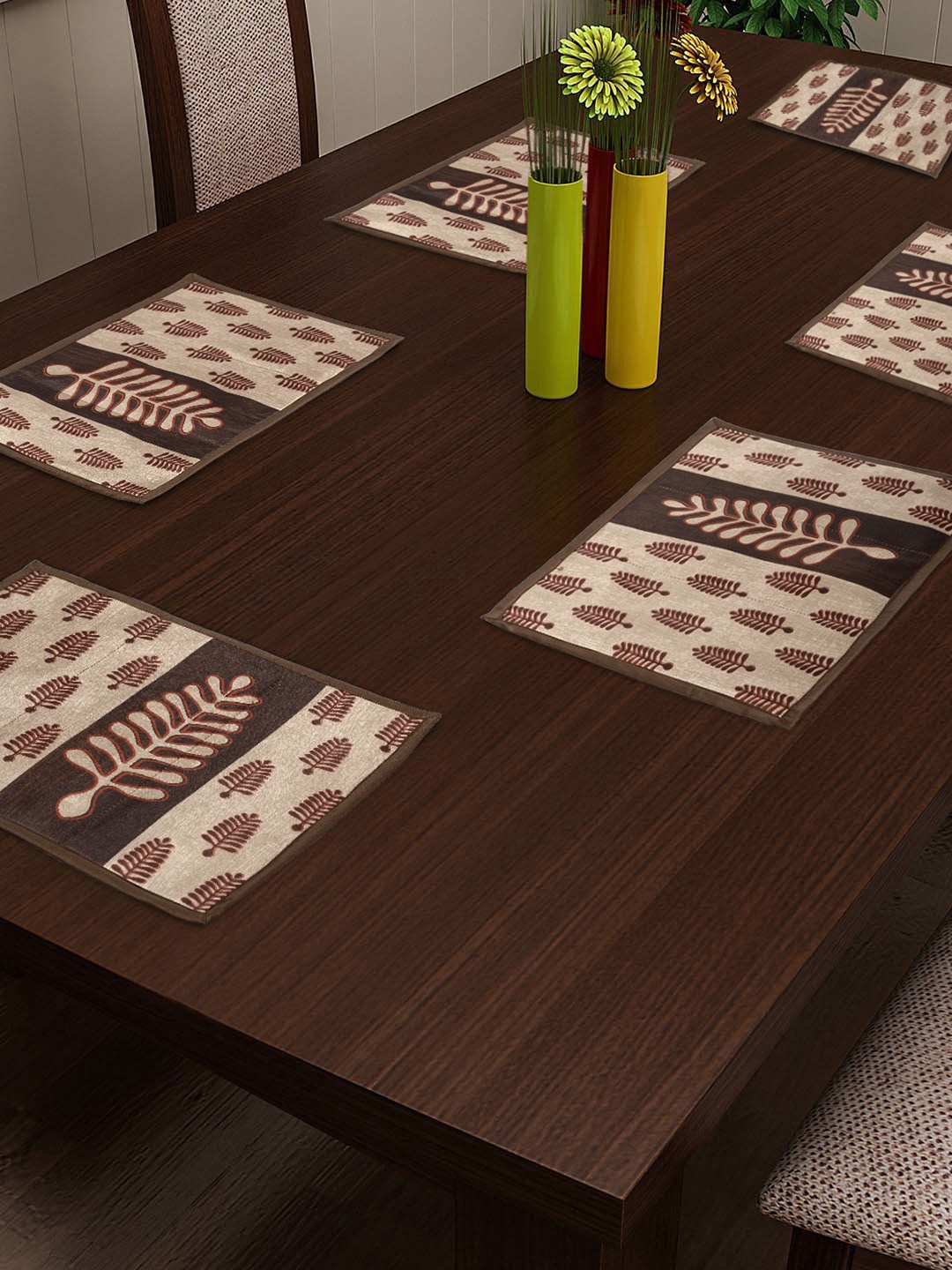 

SWAYAM Brown & Beige Printed Reversible Set of 6 Tablemats