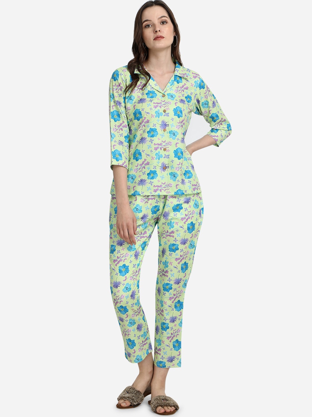 

Anaita Women Lime Green & Blue Printed Night suit