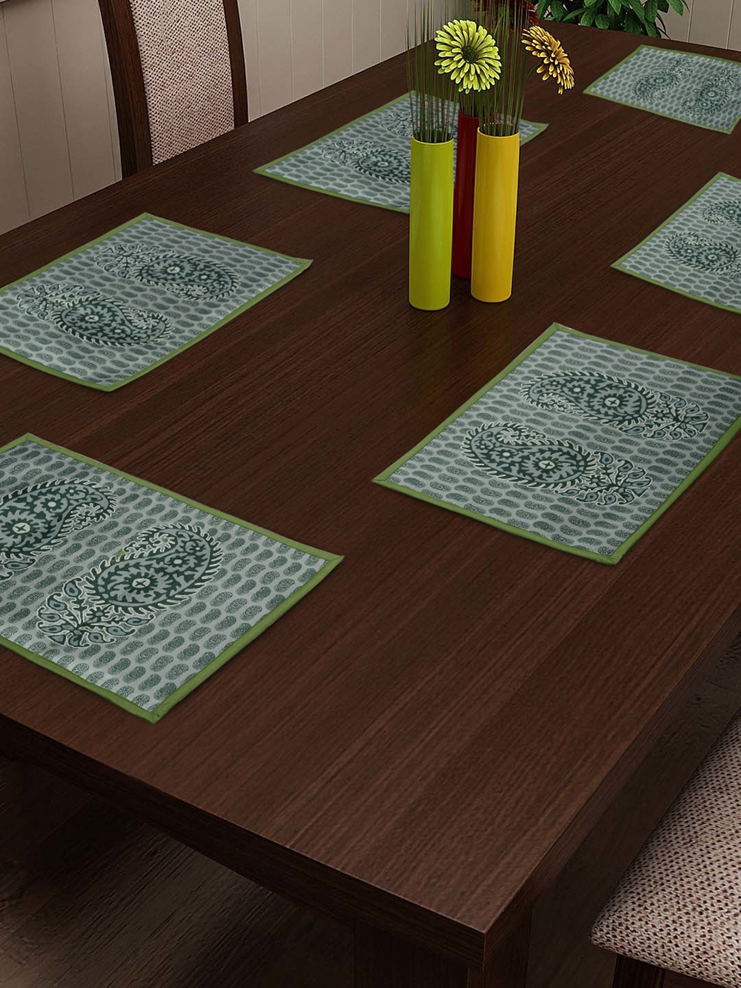 

SWAYAM Green Printed Reversible Set of 6 Tablemats