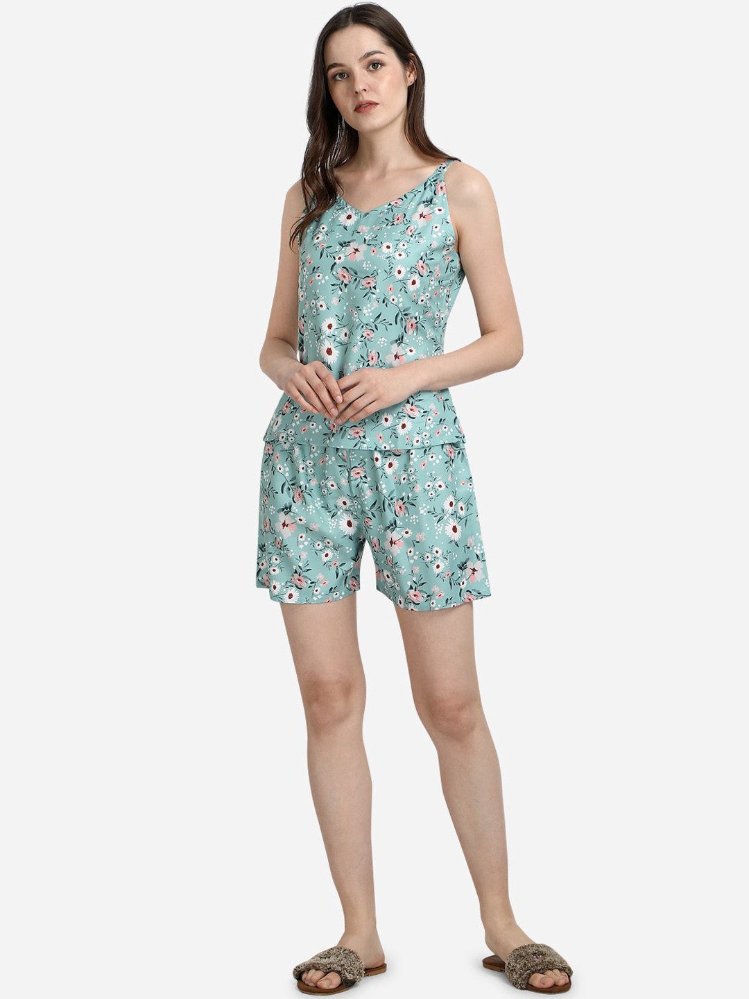 

Anaita Women Turquoise Blue & White Printed Night suit