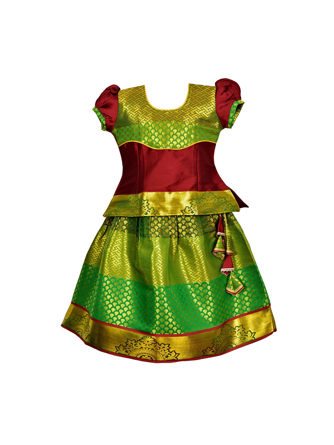 

AMIRTHA FASHION Girls Maroon & Green Ready to Wear Lehenga & Choli