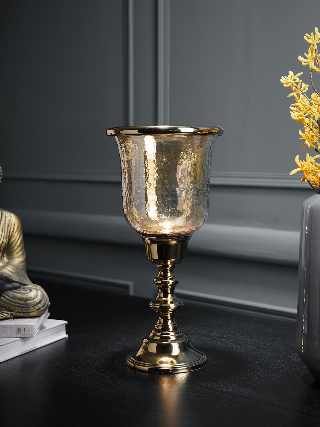 

Pure Home and Living Gold-Toned Shimmer Hammered Glass Hurricane