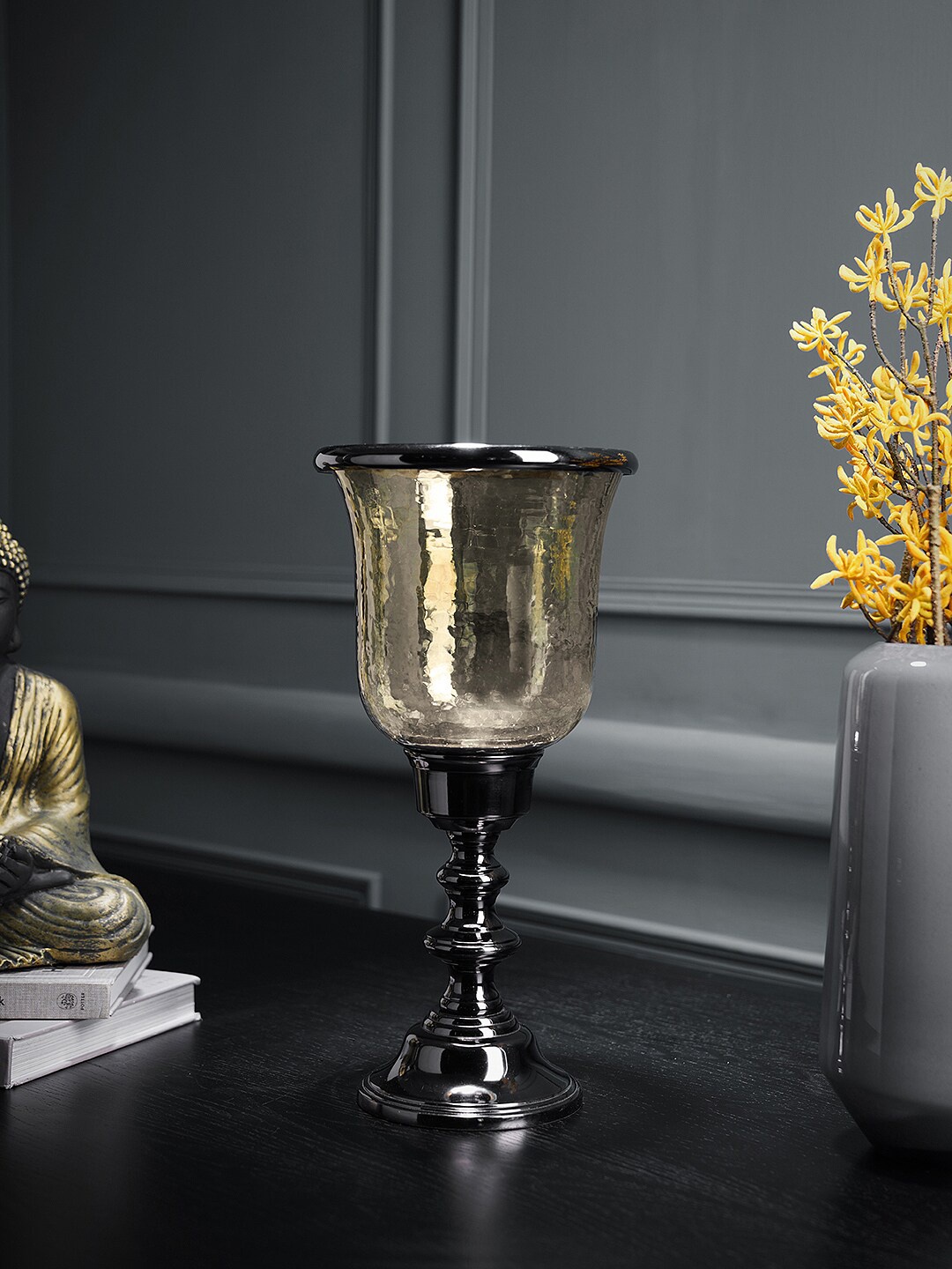 

Pure Home and Living Black & Platinum Shimmer Hammered Glass Candle Holder