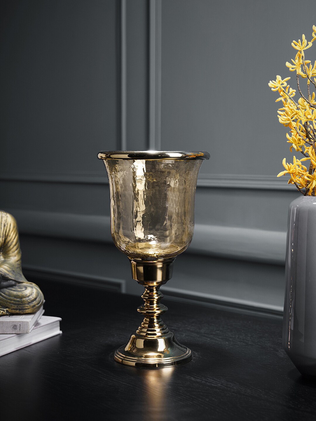 

Pure Home and Living Gold-Toned Shimmer Hammered Glass Candle Holder
