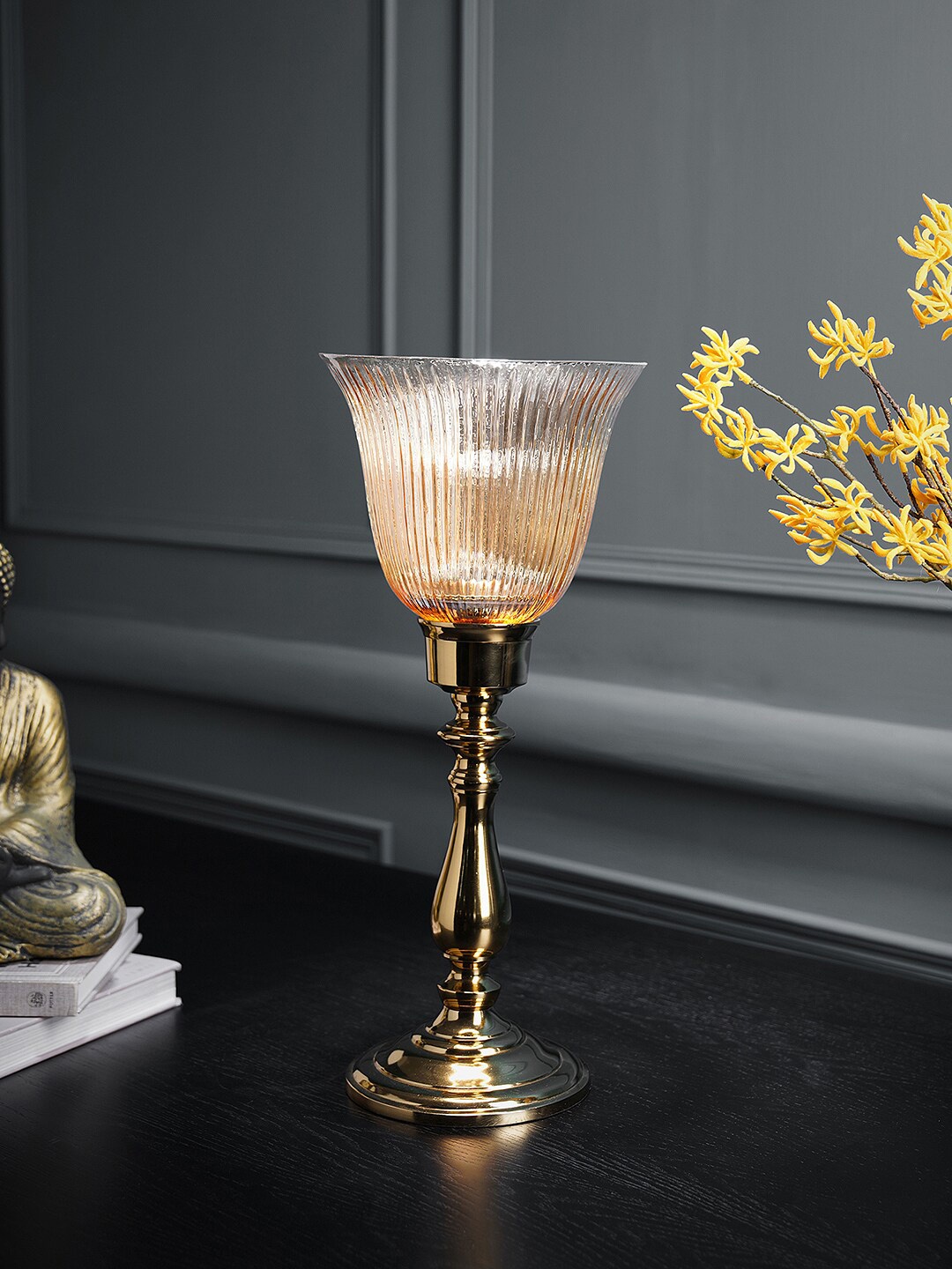 

Pure Home and Living Gold-Toned Glass Hurricane