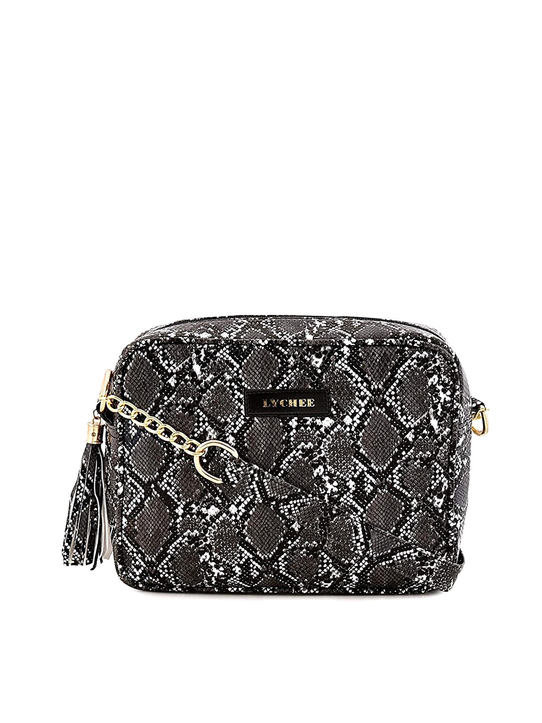

Lychee bags Black Animal Printed Structured Sling Bag